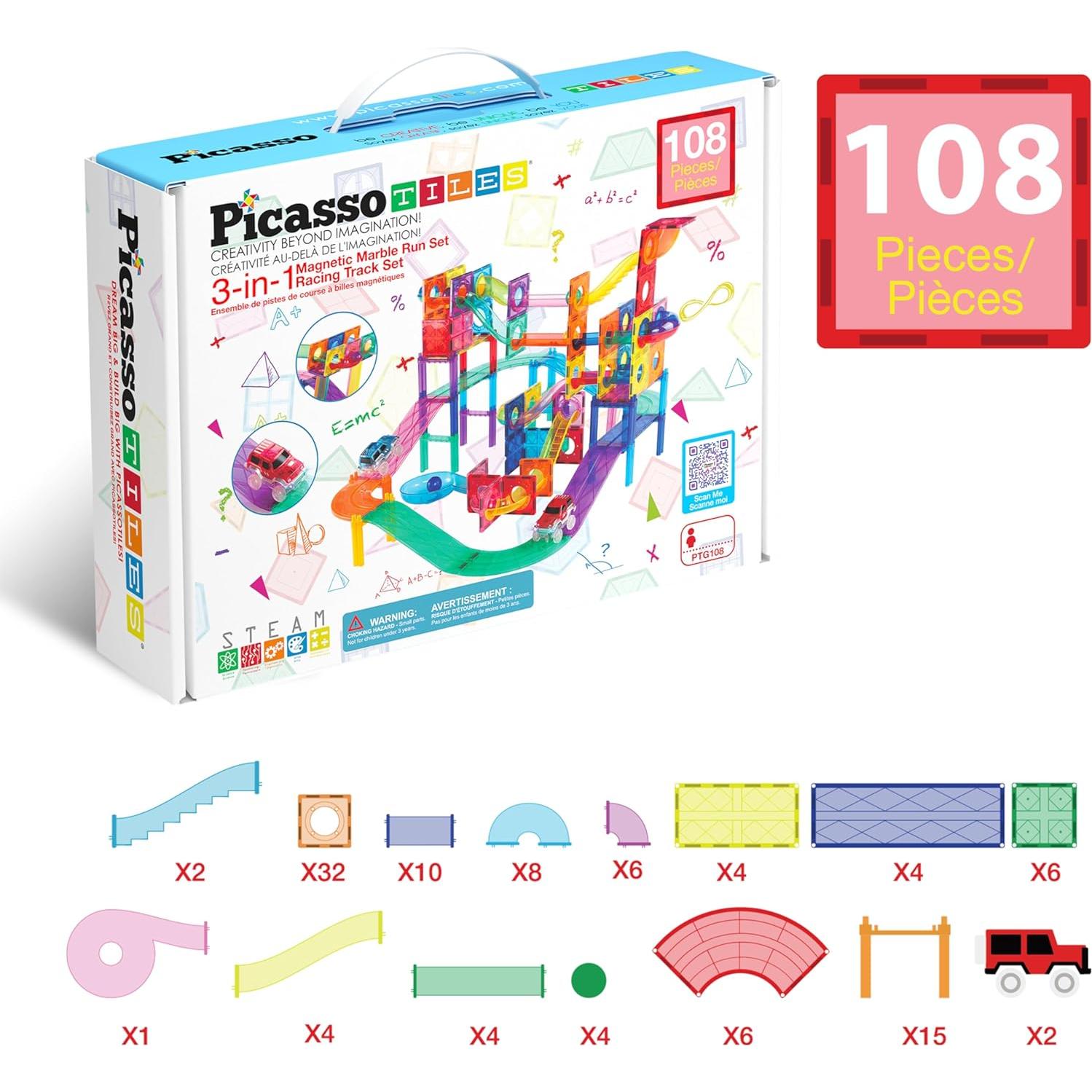 Set de Carreras de Canicas Magnéticas PicassoTiles 108 Piezas