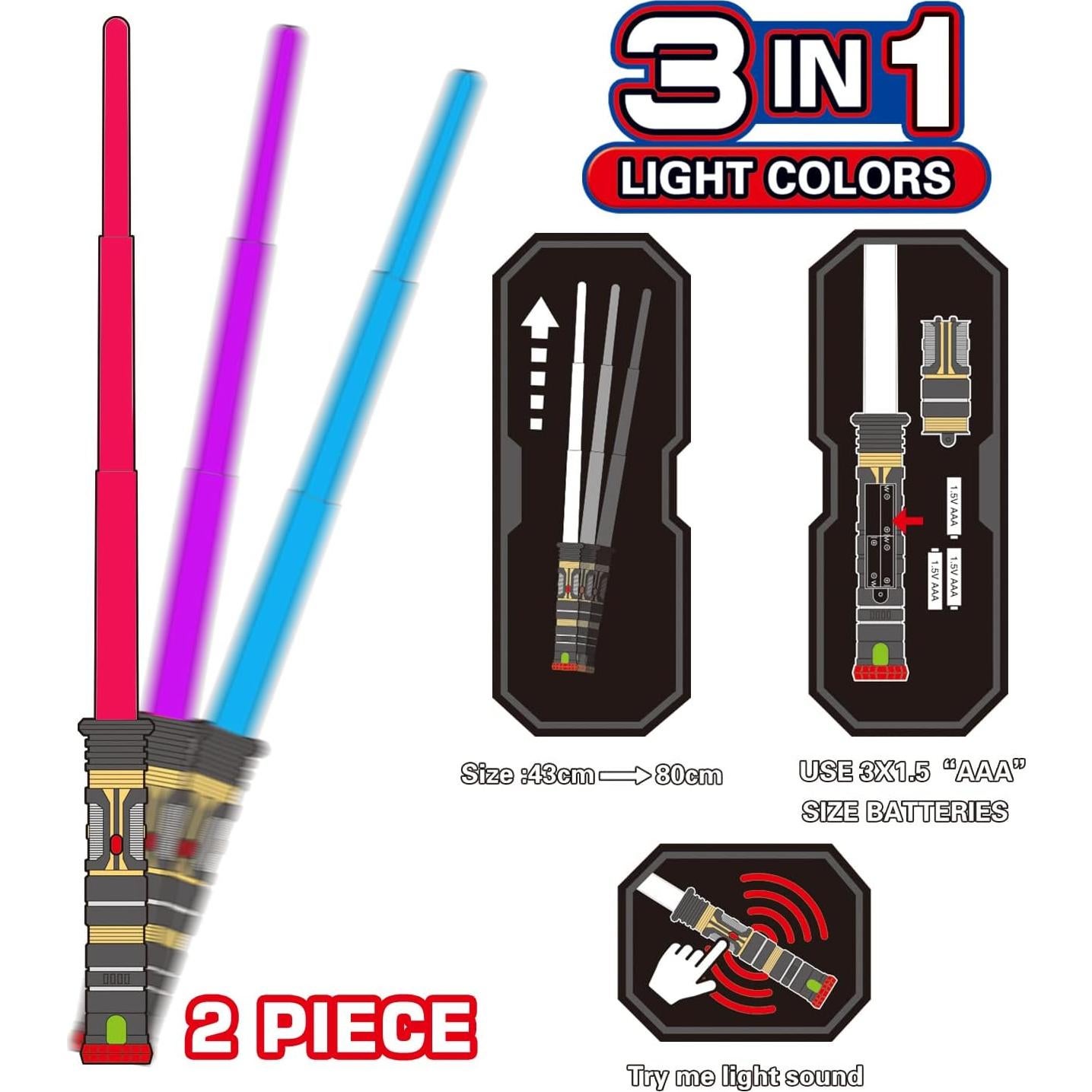 Espadas luminosas 2 en 1 Lesuter Toys LED 3 colores