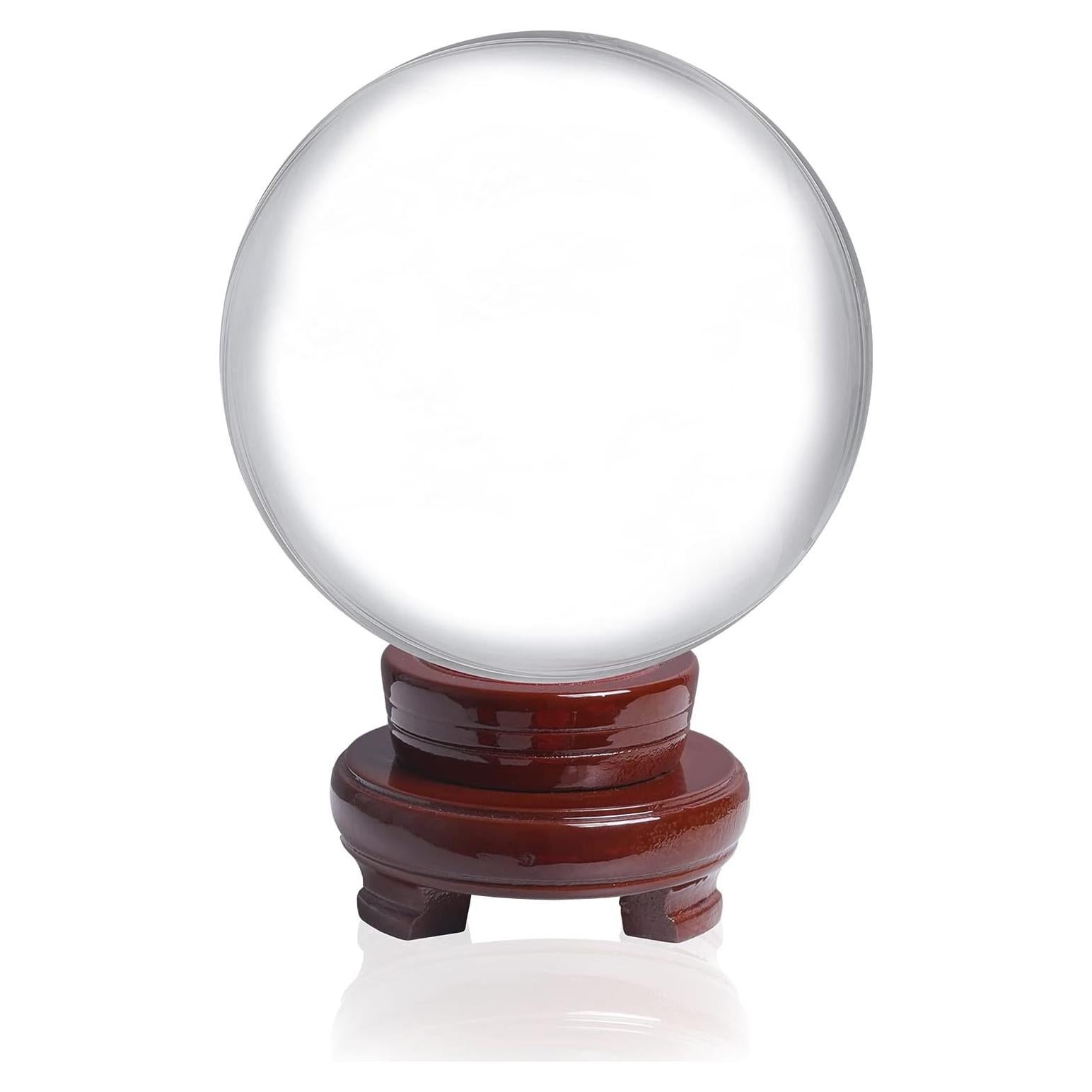 Bola de Cristal Clara 100mm LONGWIN con Soporte de Madera