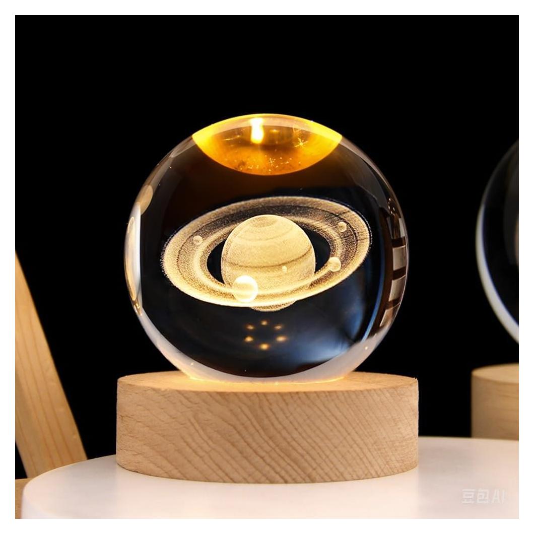 Bola de cristal 3D Coyoohouse Saturno con base de madera