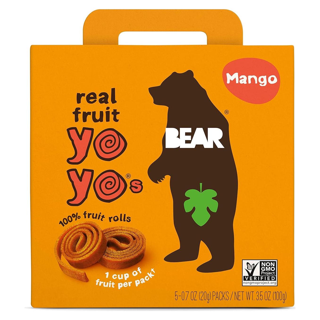 Yoyos de Fruta BEAR, Mango, 5 Rollos, Snack Saludable