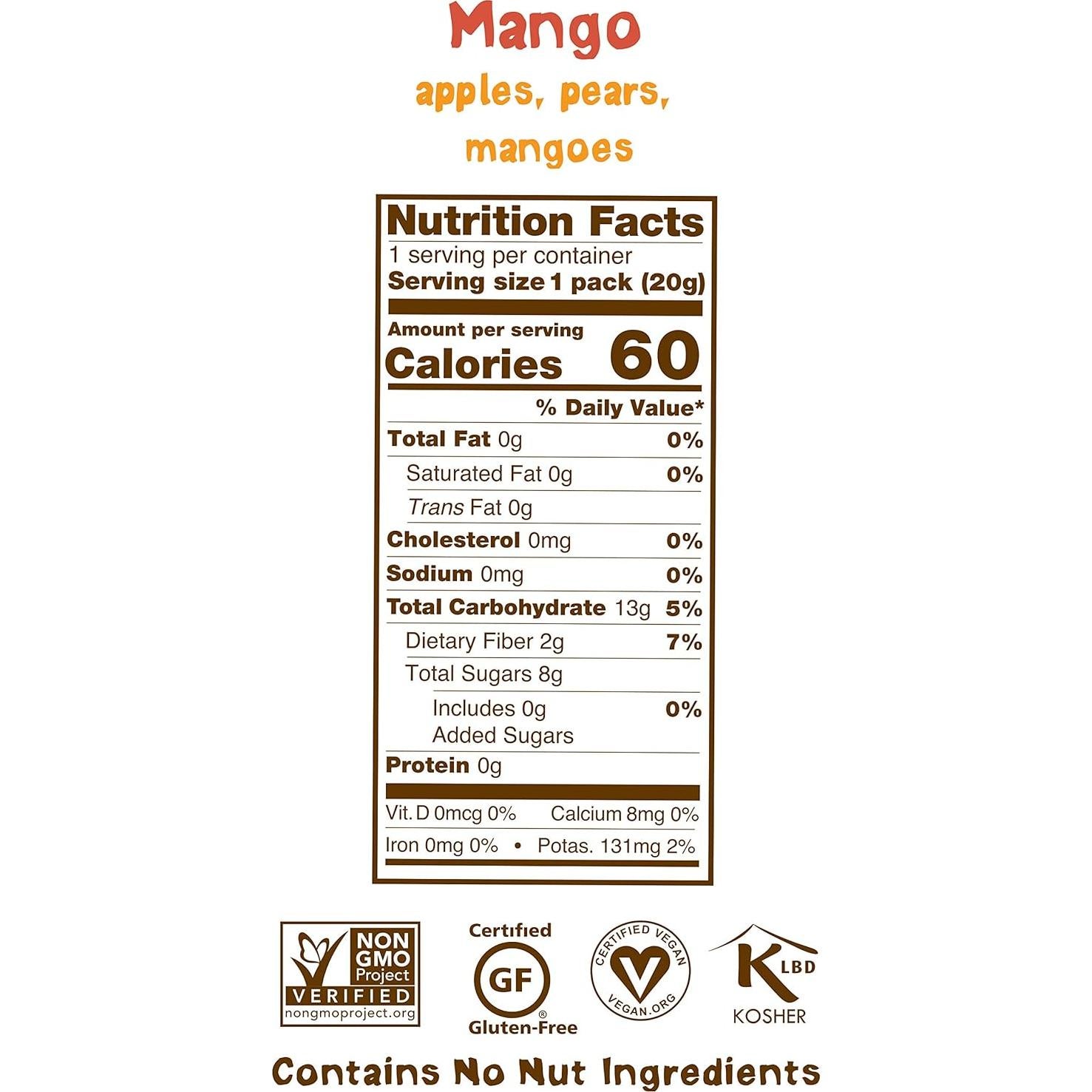 Yoyos de Fruta BEAR, Mango, 5 Rollos, Snack Saludable