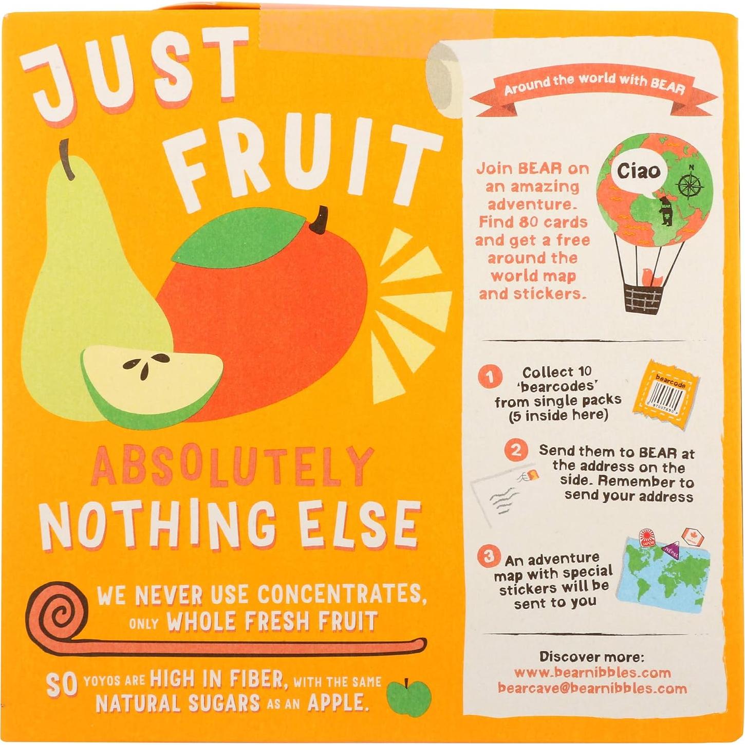 Yoyos de Fruta BEAR, Mango, 5 Rollos, Snack Saludable