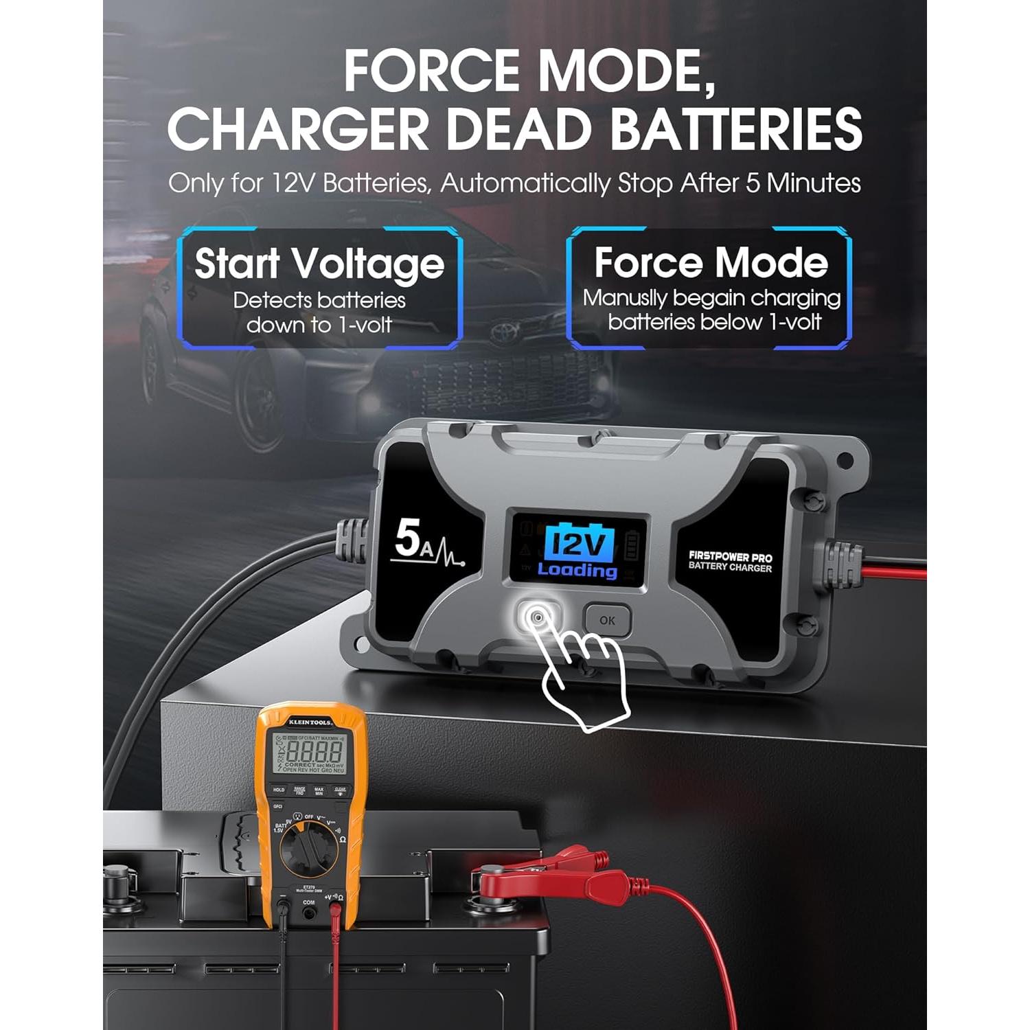 Cargador de Batería 5A FirstPower Pro 12V 6V con Pantalla LCD