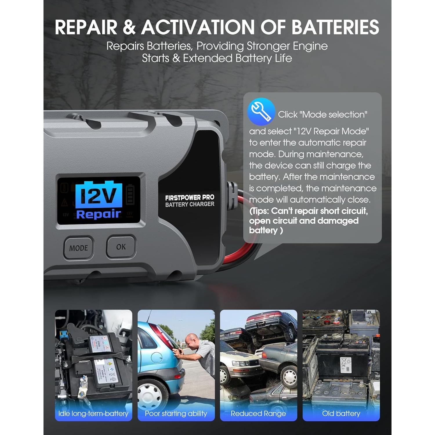 Cargador de Batería 5A FirstPower Pro 12V 6V con Pantalla LCD