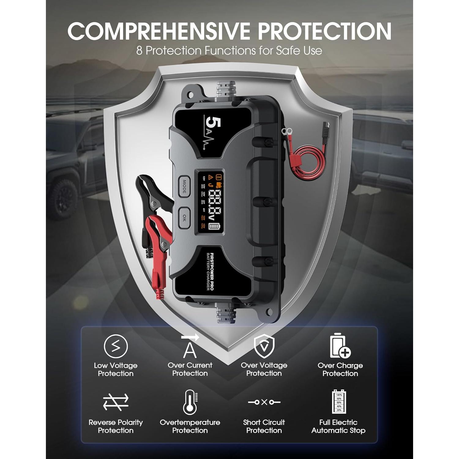 Cargador de Batería 5A FirstPower Pro 12V 6V con Pantalla LCD