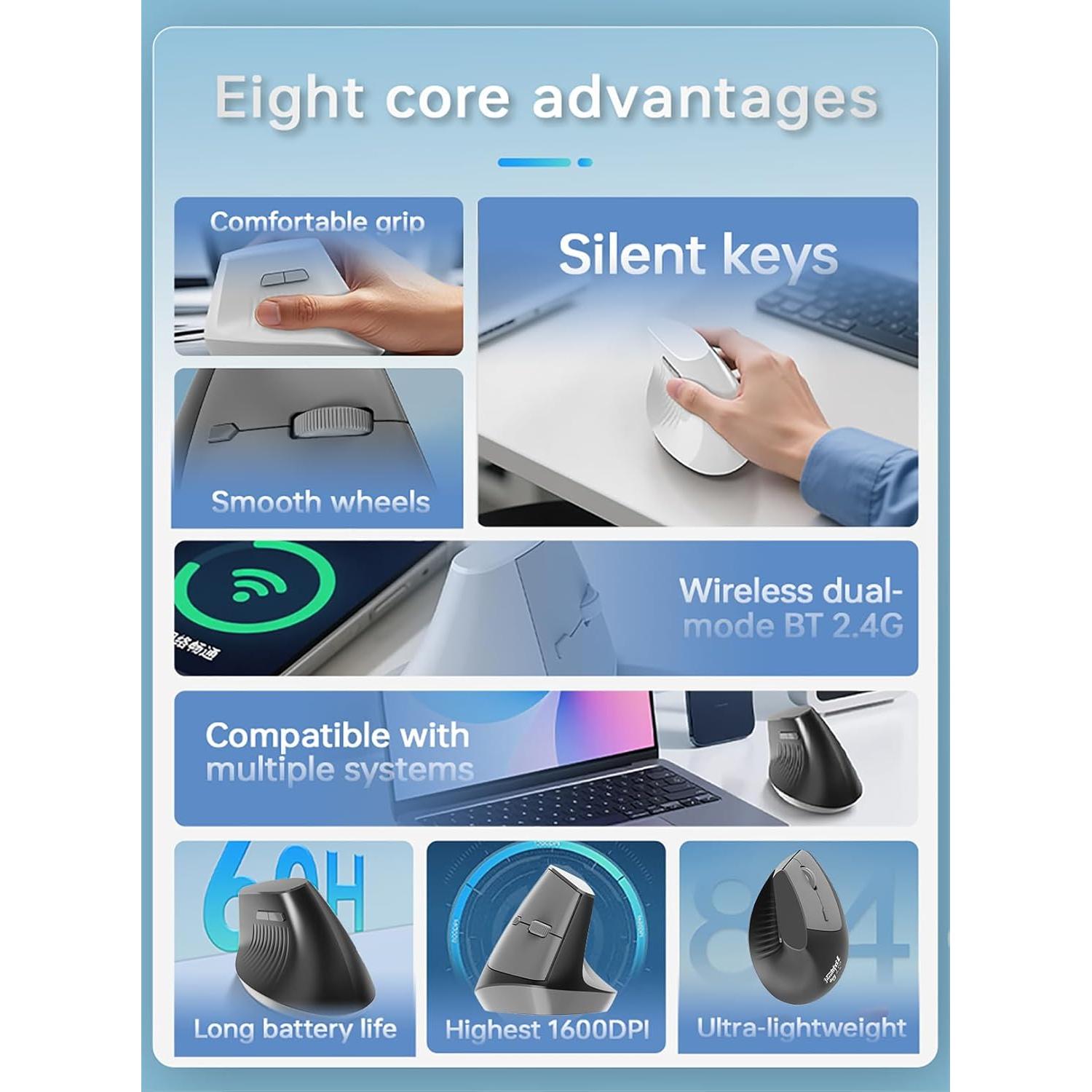 Ratón Inalámbrico Ergonómico Lomiluskr Recargable Negro