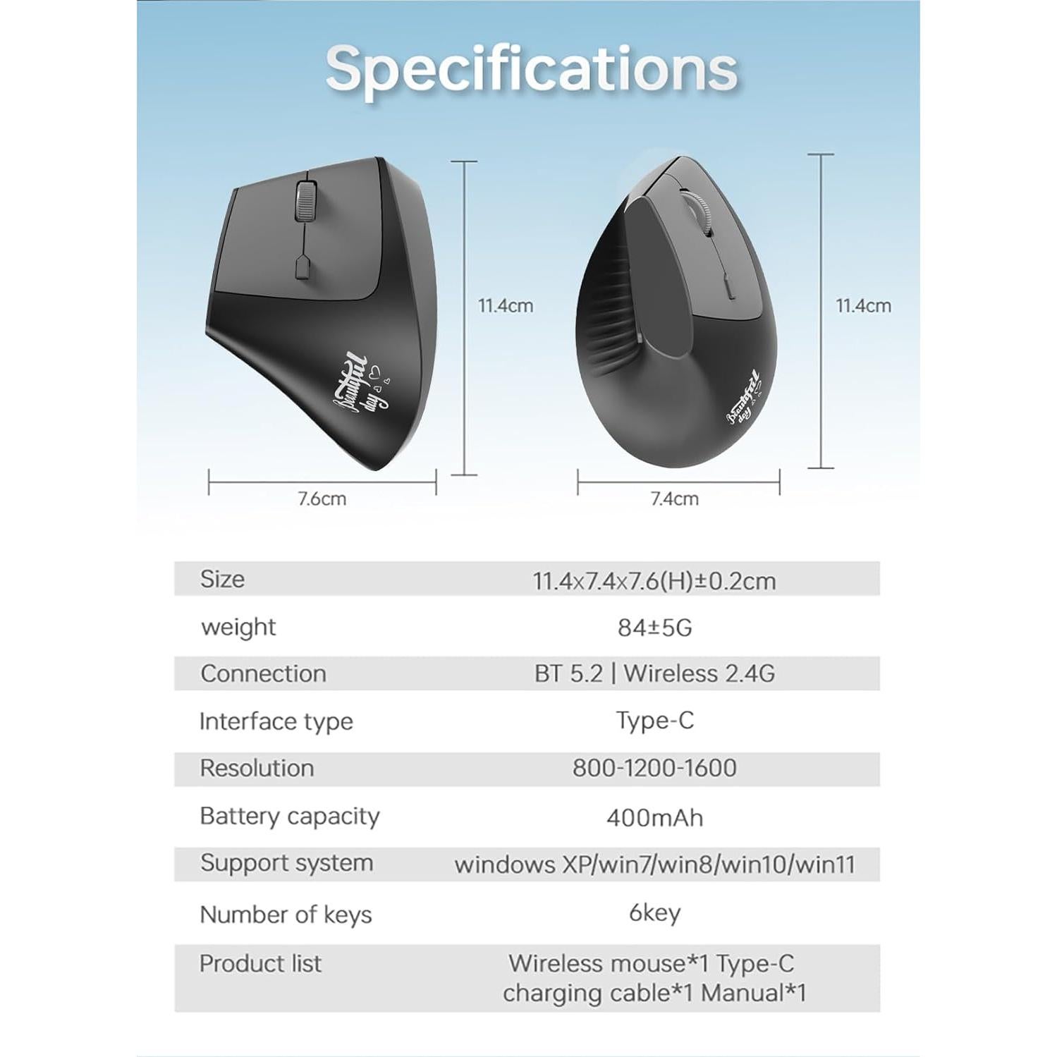 Ratón Inalámbrico Ergonómico Lomiluskr Recargable Negro