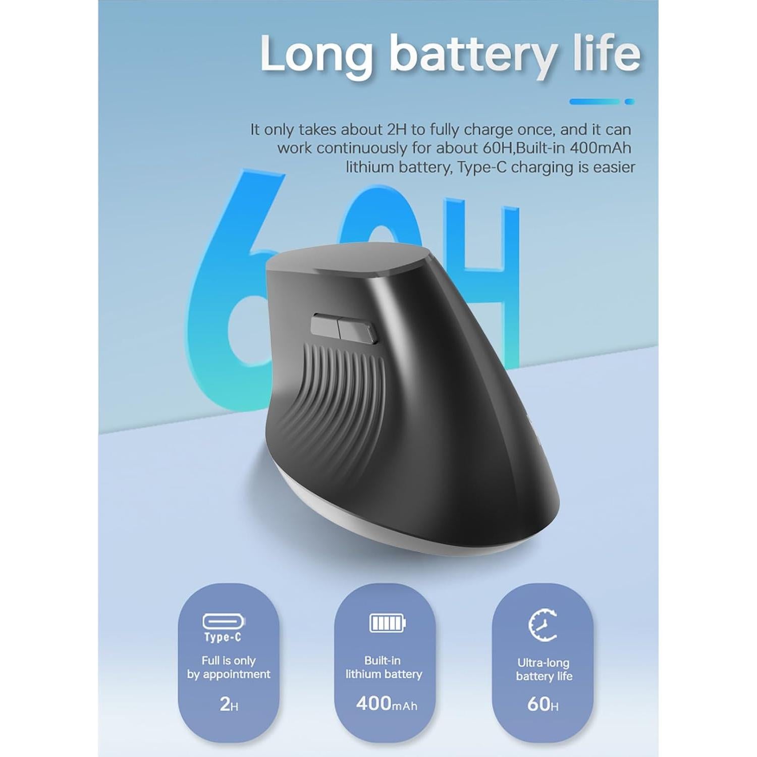 Ratón Inalámbrico Ergonómico Lomiluskr Recargable Negro