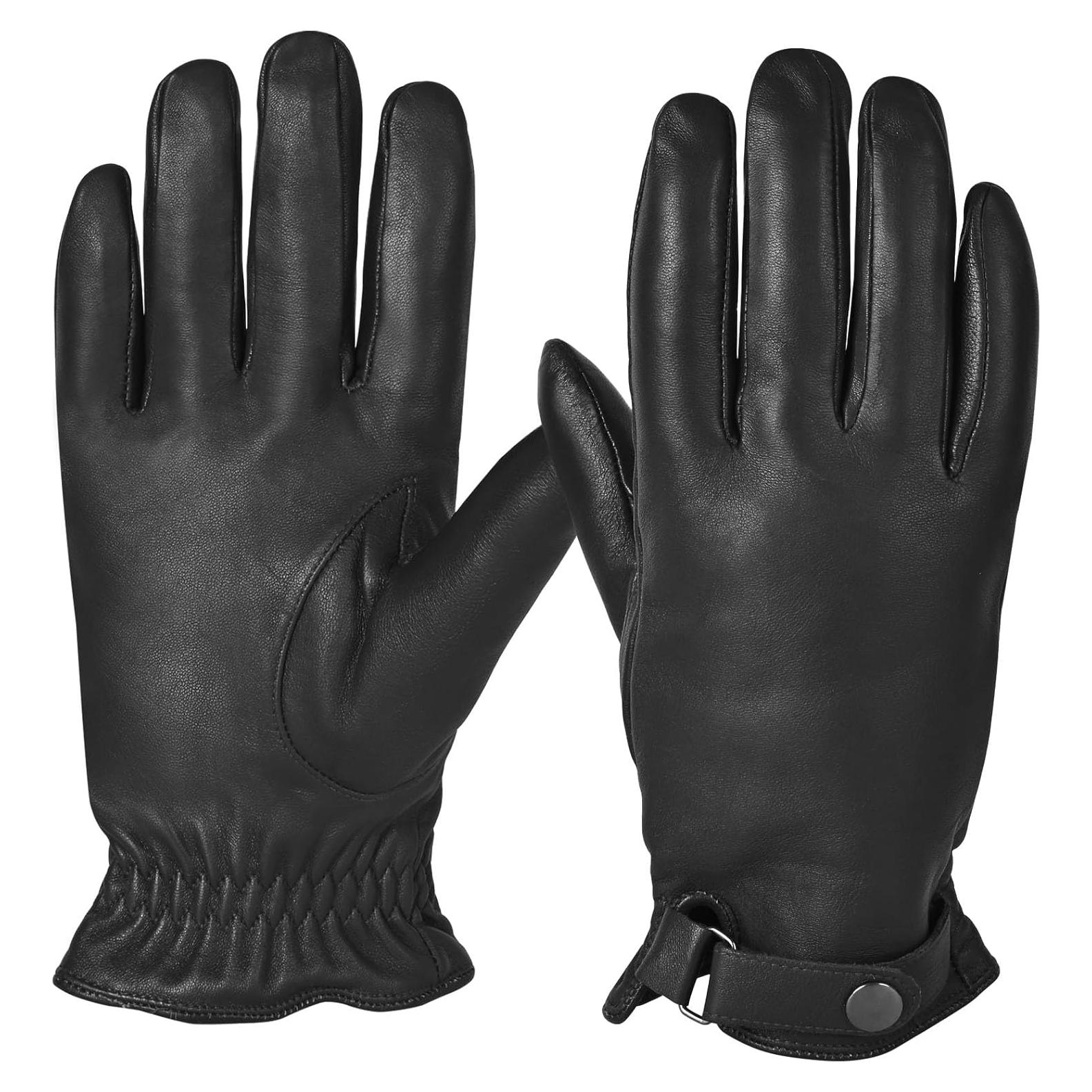 Guantes de cuero de oveja POONWEI para hombres - Forro polar cálido
