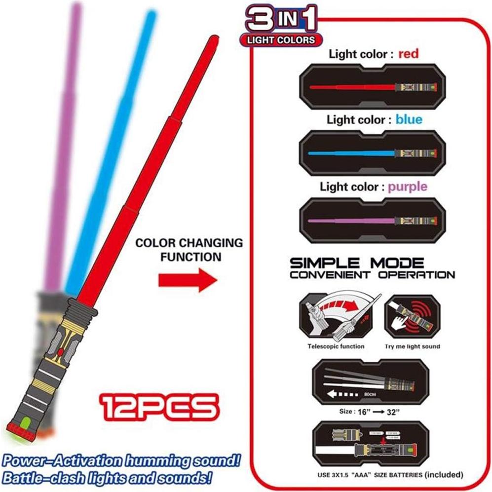 Juego de 12 Sables LED Liberty Imports - Espadas Retráctiles con Sonido