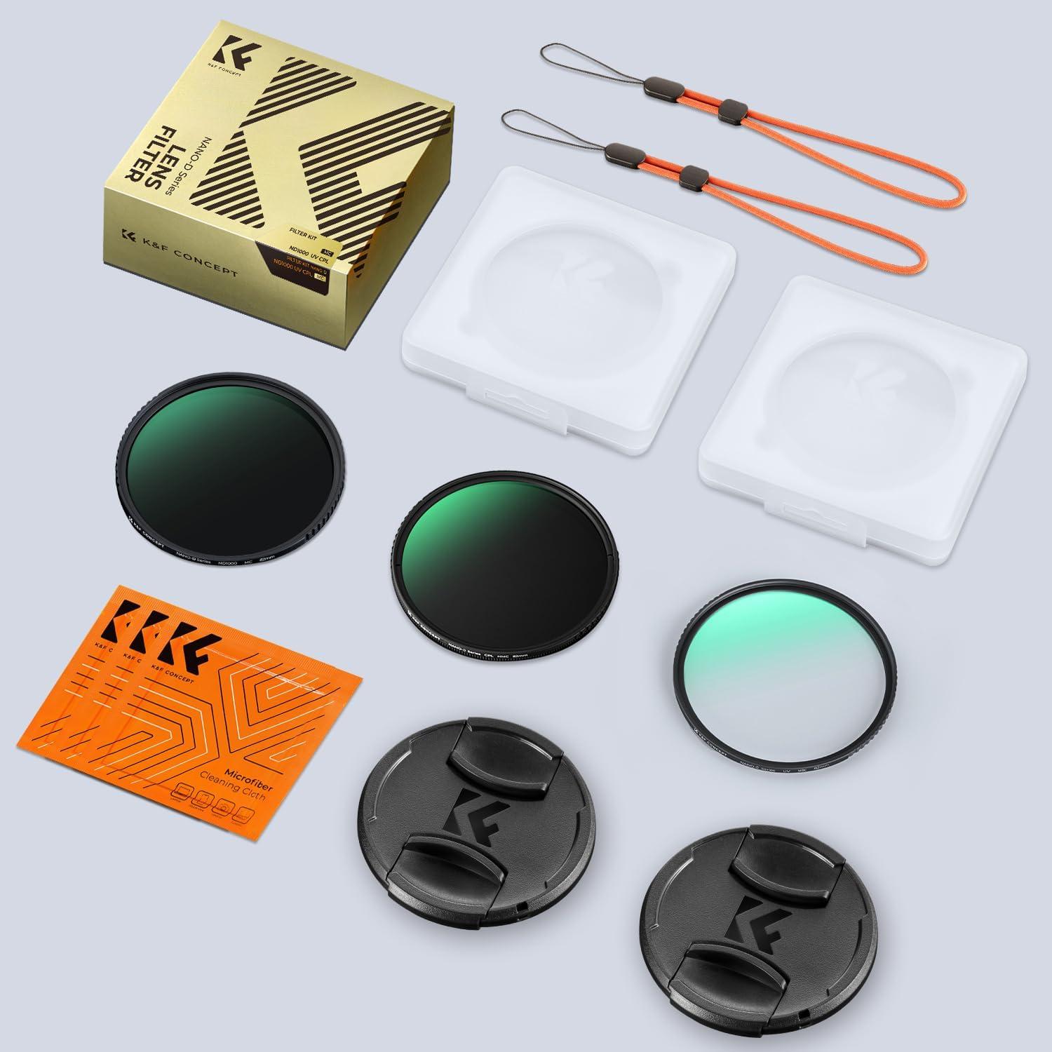 K&F CONCEPT 49mm CPL MCUV ND1000 Lens Filter 2 Lens Caps Kits Waterproof Polarizing + UV Protection + Fixed Neutral Density Camera Lens Filter with 24 Layer Coatings