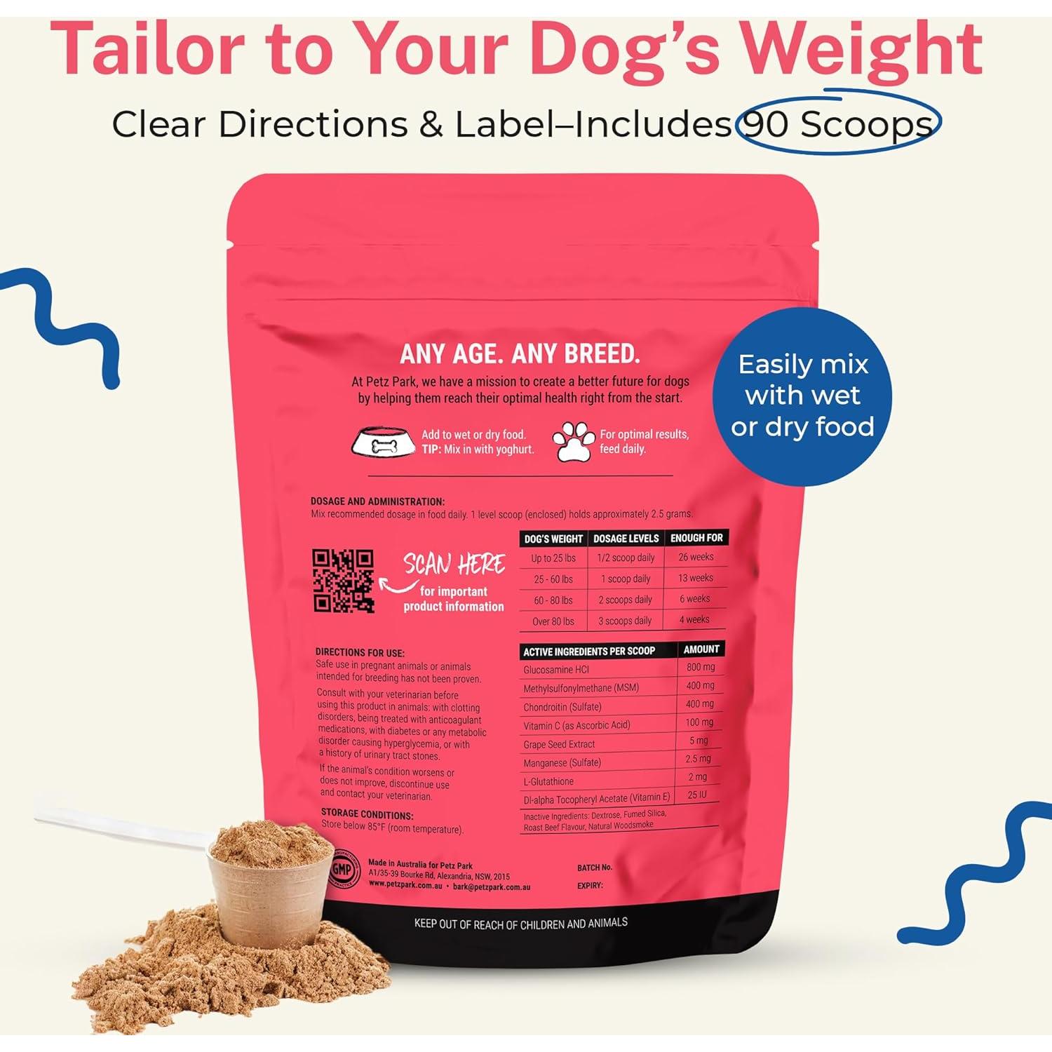 Suplemento de Glucosamina para Perros Petz Park - 800mg - 90 Cucharadas