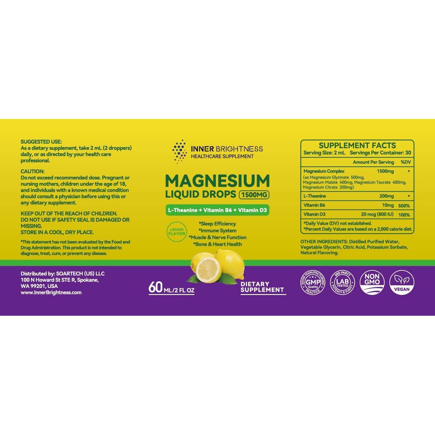 Glicinato de Magnesio Líquido Brillo Interno 1500mg Limón 60mL