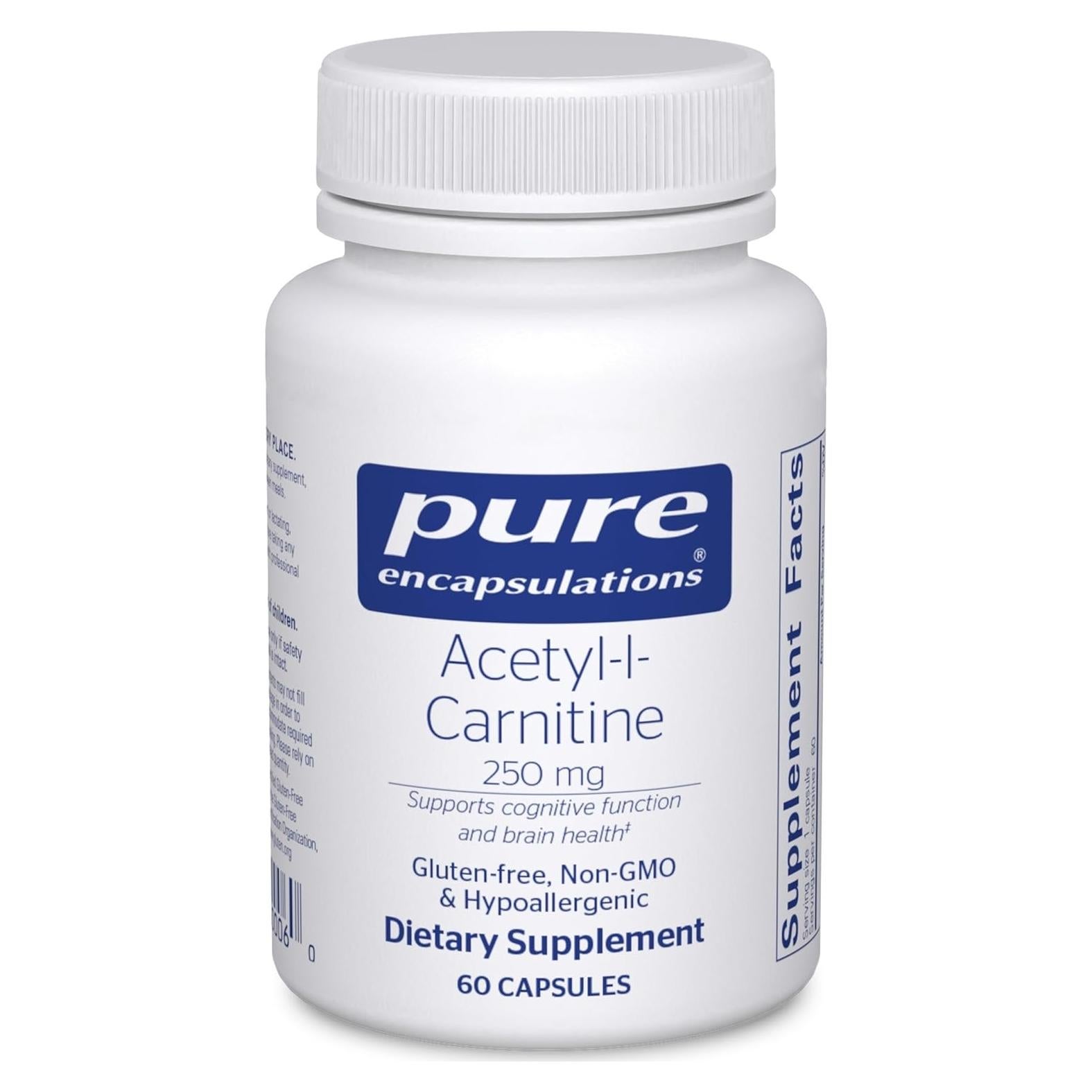 Suplemento Acetil-L-Carnitina 250 mg Pure Encapsulations - 60 Cápsulas