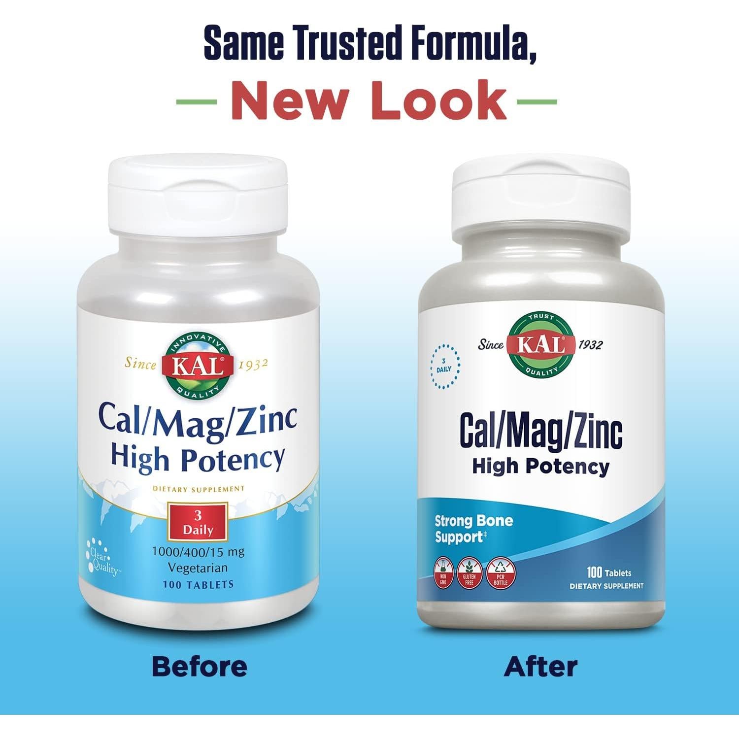 KAL Calcio, Magnesio y Zinc 1000mg 400mg 15mg 100ct