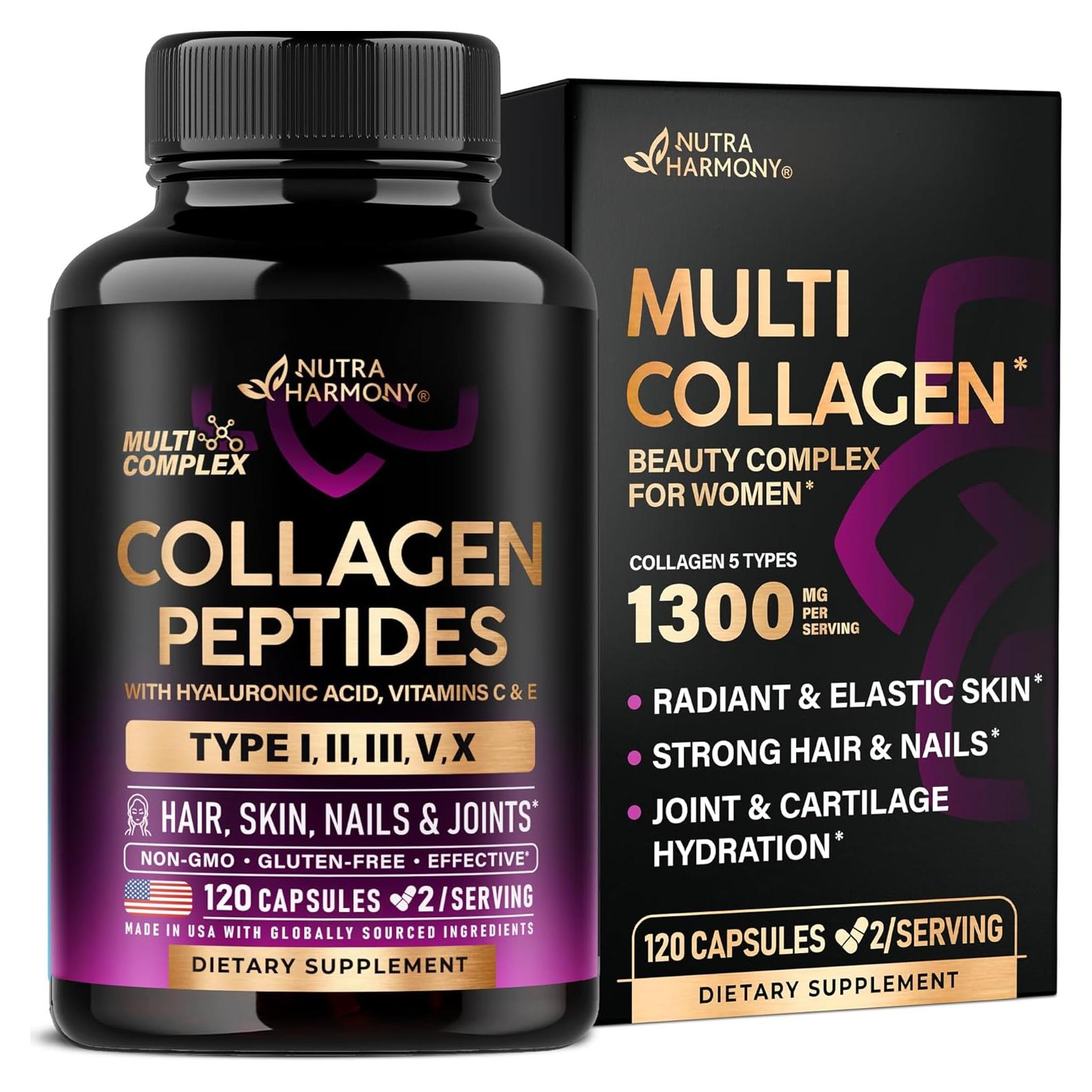 Péptidos de Colágeno Múltiple Nutraharmony 1300mg 120 Cápsulas