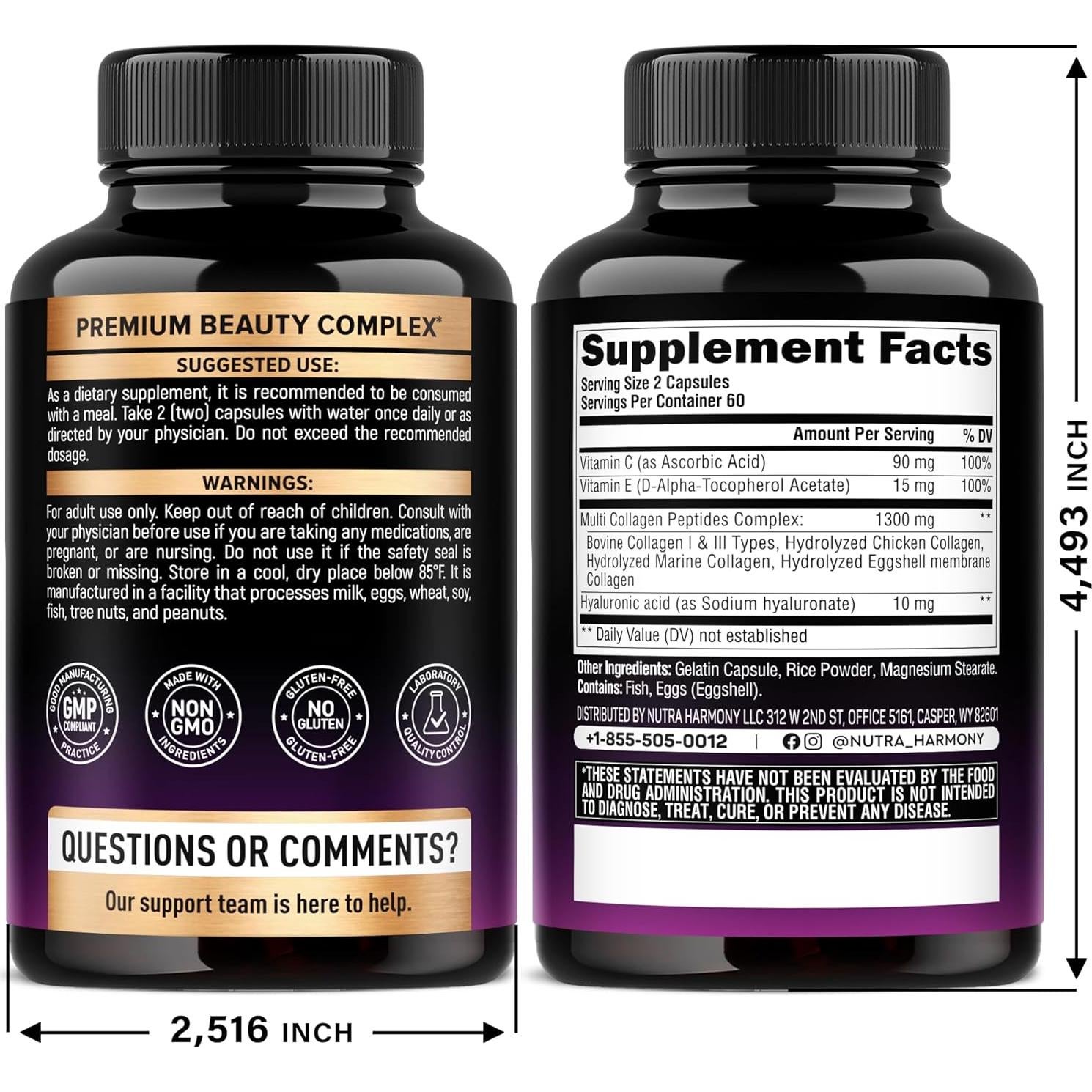 Péptidos de Colágeno Múltiple Nutraharmony 1300mg 120 Cápsulas