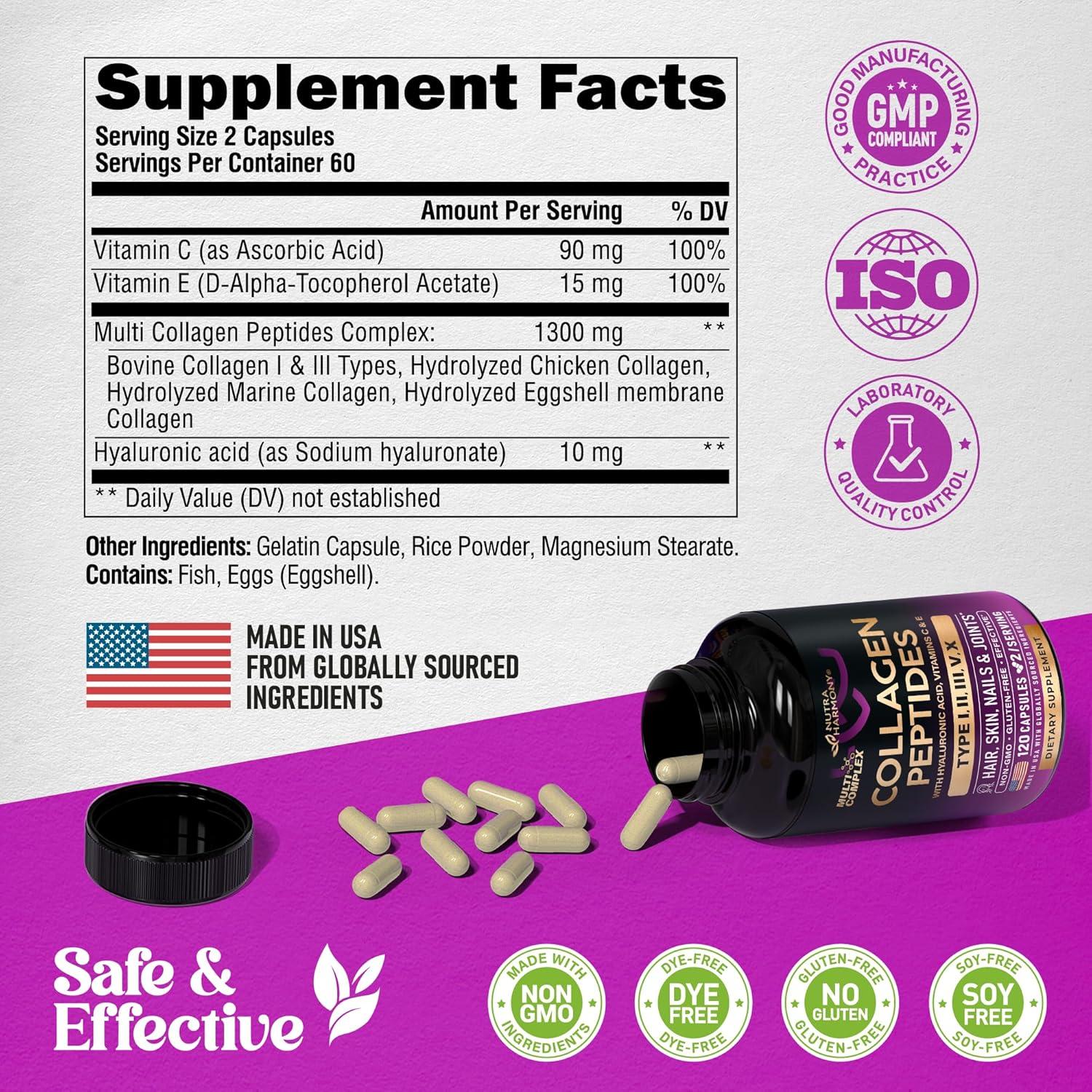 Péptidos de Colágeno Múltiple Nutraharmony 1300mg 120 Cápsulas