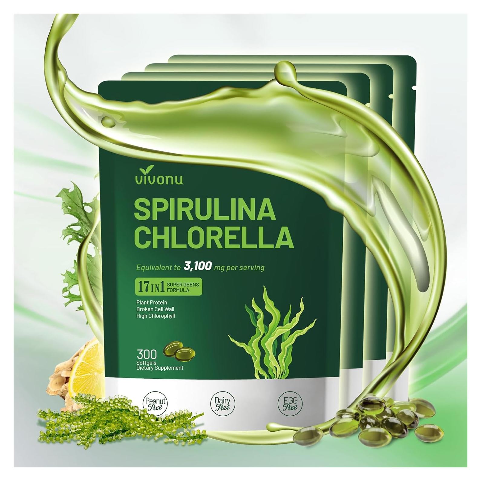 Cápsulas de Spirulina y Clorella VivoNu 3100mg - 300 Unidades