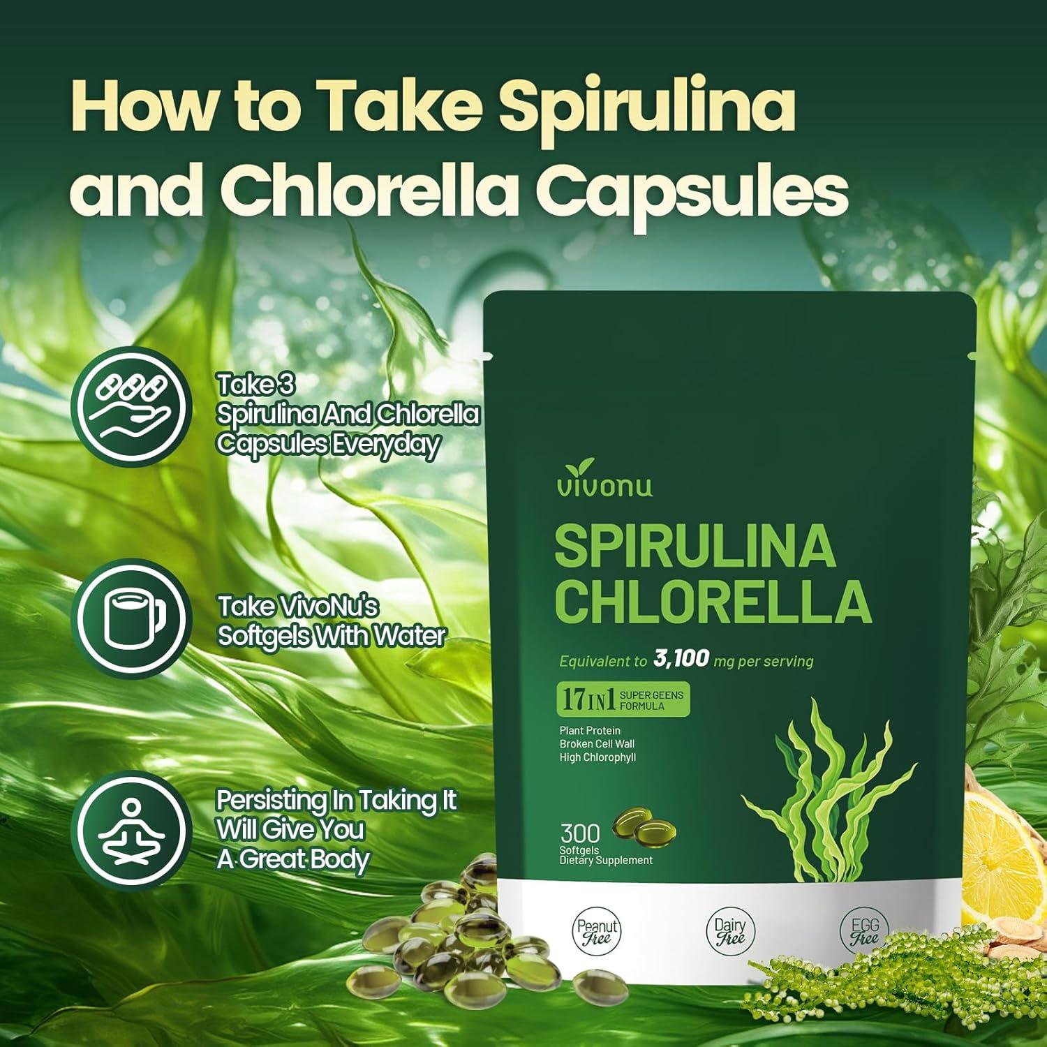 Cápsulas de Spirulina y Clorella VivoNu 3100mg - 300 Unidades