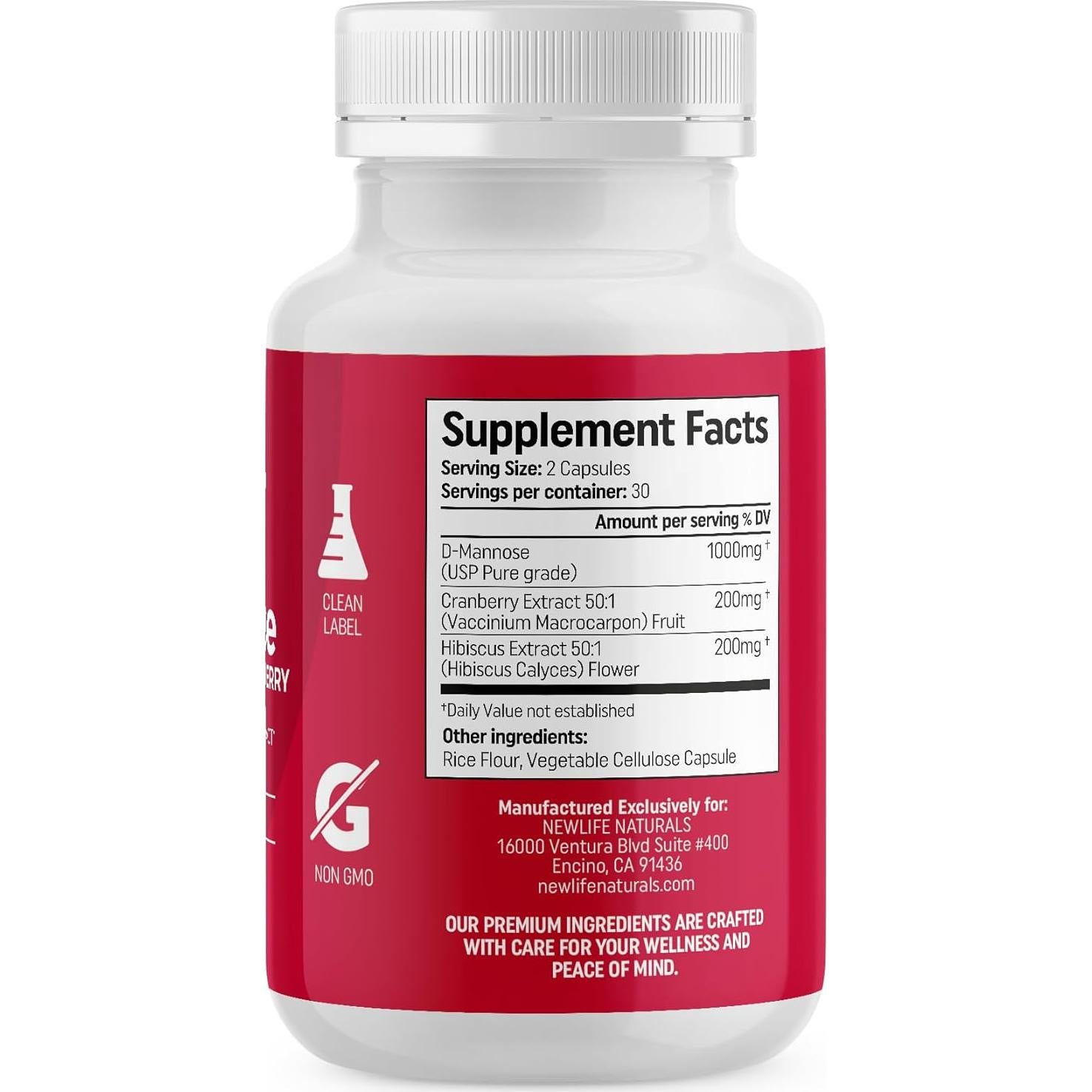 Cápsulas D-Mannose NewLife Naturals 1400mg 60 Unidades