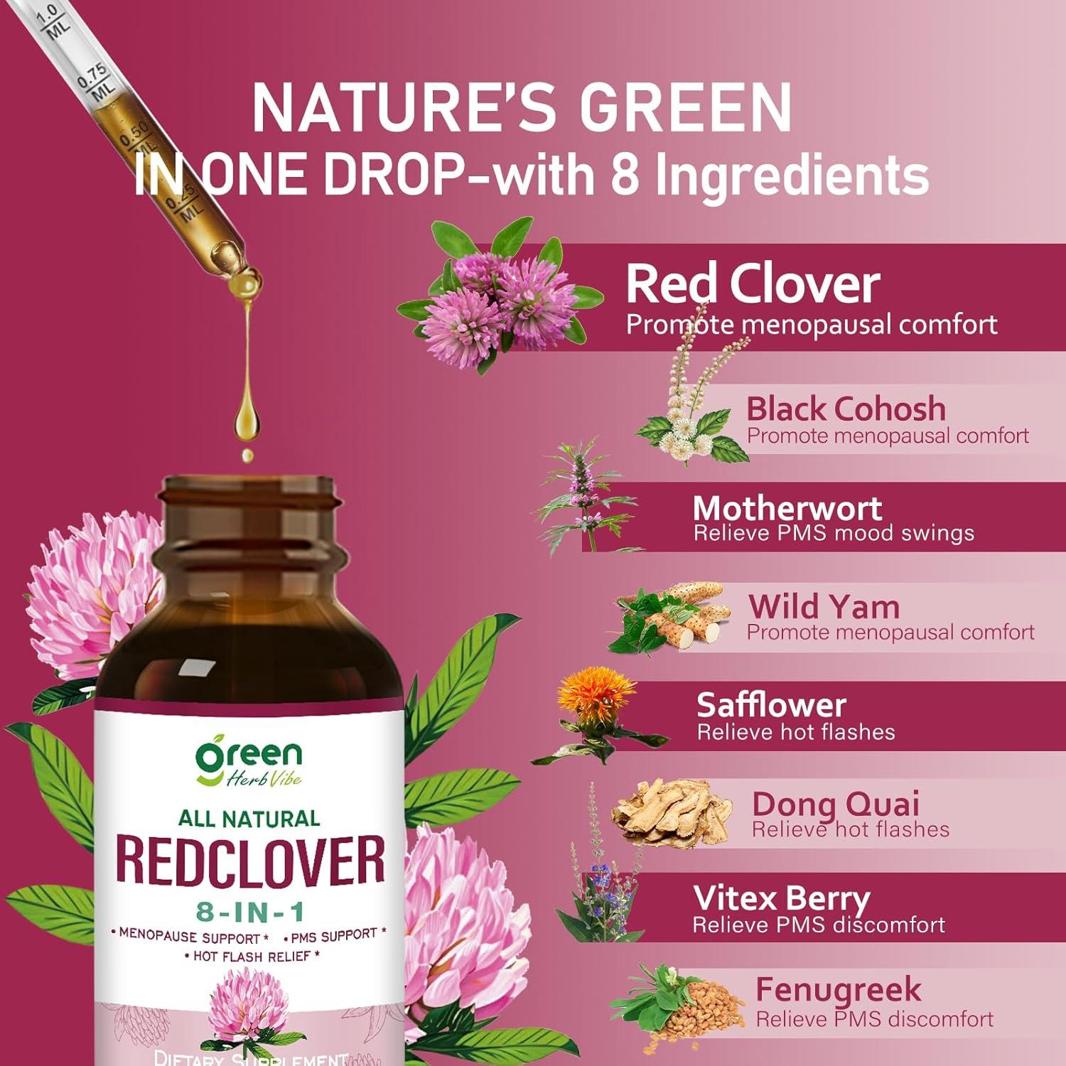 Extracto de Trébol Rojo GreenHerbVibe 60 ml - Suplemento Menopausia