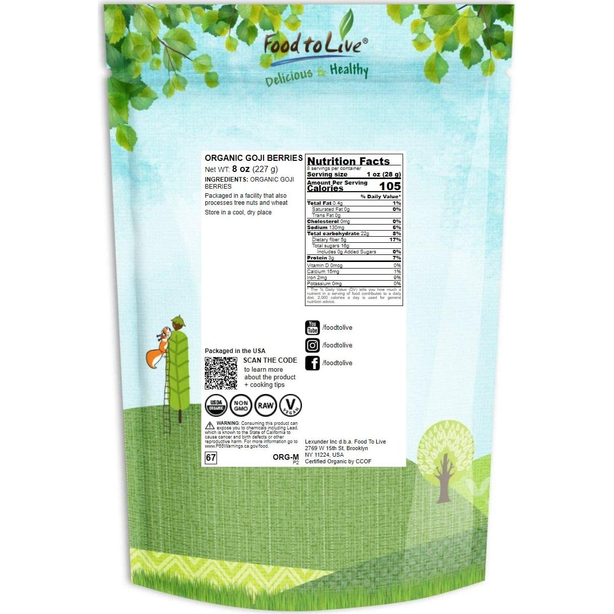 Berries de Goji Orgánicos Food to Live 226g - Secados al Sol