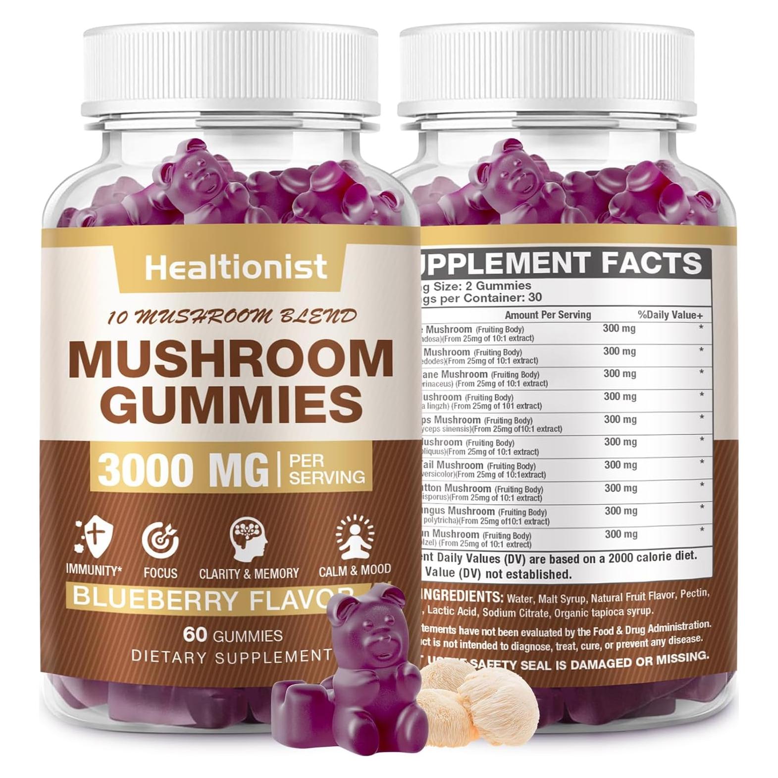 Gominolas de Hongos Healtionist 3000MG - 60ct Suplemento Energético
