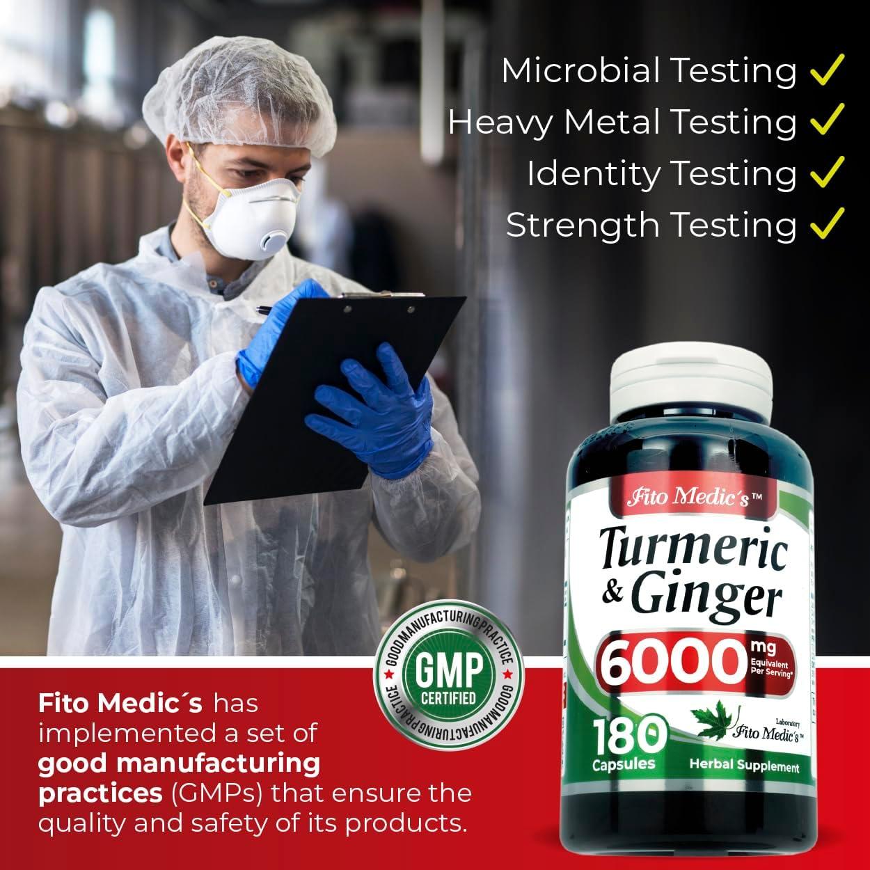 Suplemento de Cúrcuma y Jengibre Fito Medic 6000 mg 180 Cápsulas