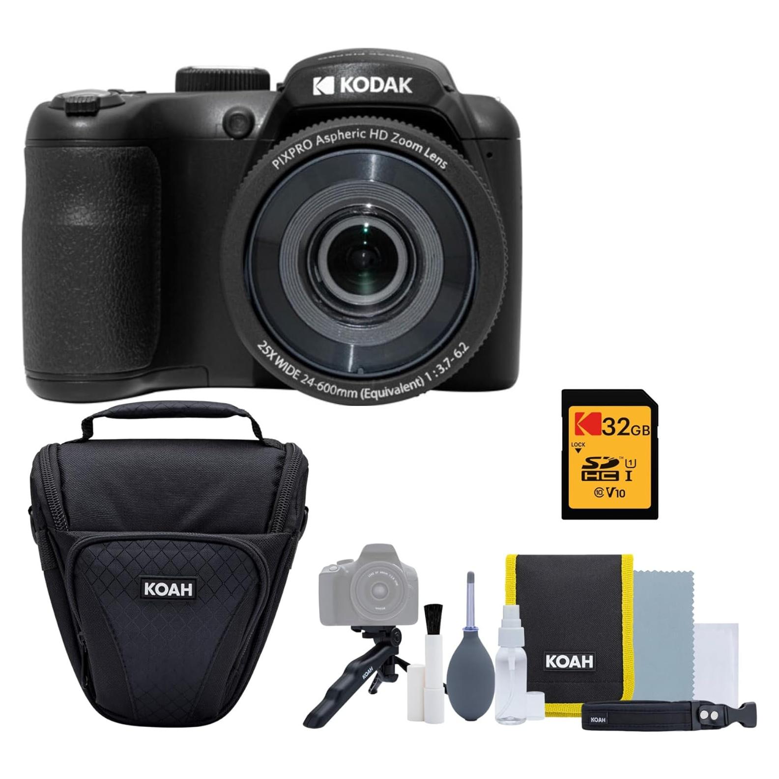 Kodak PIXPRO AZ255 Astro Zoom 16MP Digital Camera (Black) - High-Resolution Photography with 25X Optical Zoom - Perfect Point-and-Shoot Camera Bundle with 32GB Memory Card and Camera Case (3 Items)