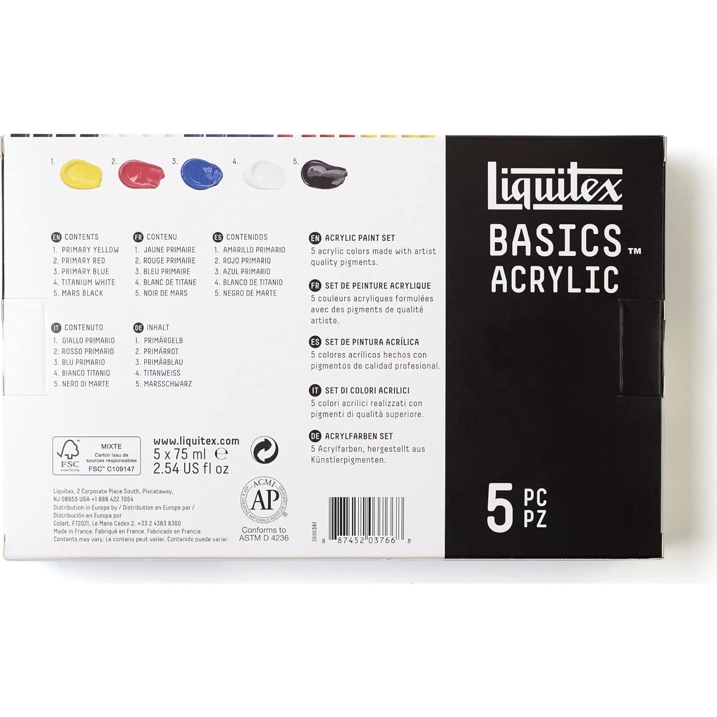 Juego de Pintura Acrílica Liquitex Basics 5 x 75 ml Colores Brillantes