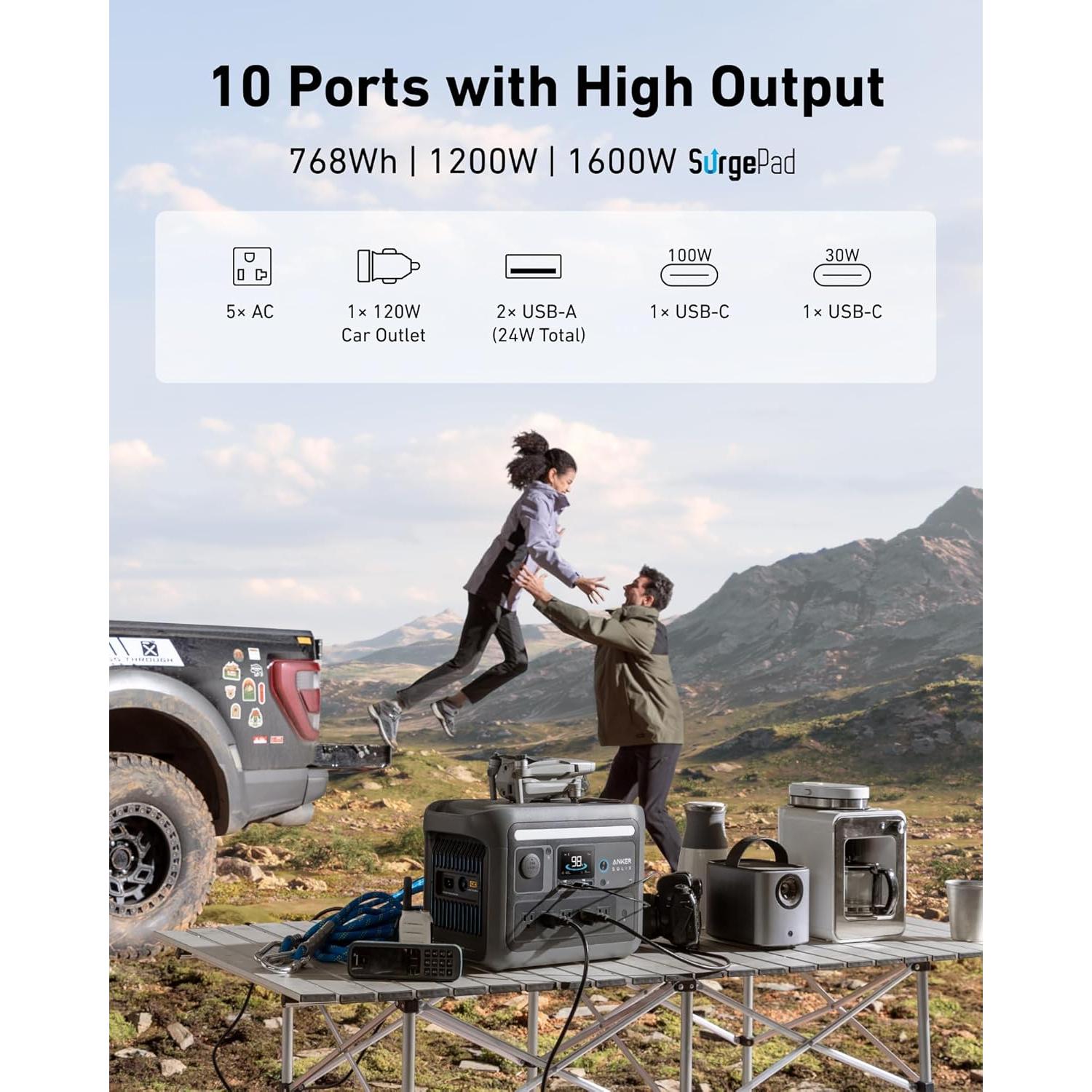 Estación de Energía Portátil Anker SOLIX C800, 1200W, 768Wh
