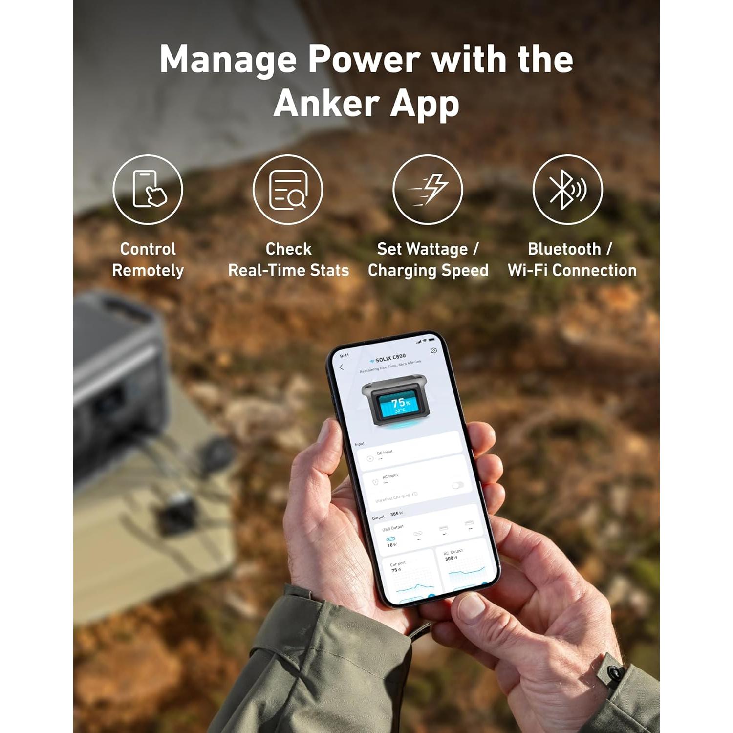 Estación de Energía Portátil Anker SOLIX C800, 1200W, 768Wh