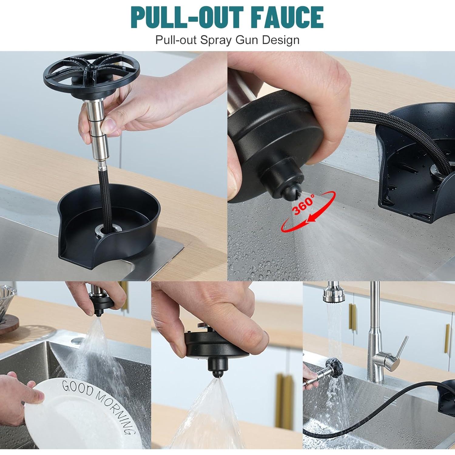 Enjuagador de Vidrio MQFORU Negro con Boquilla Rotativa 360°