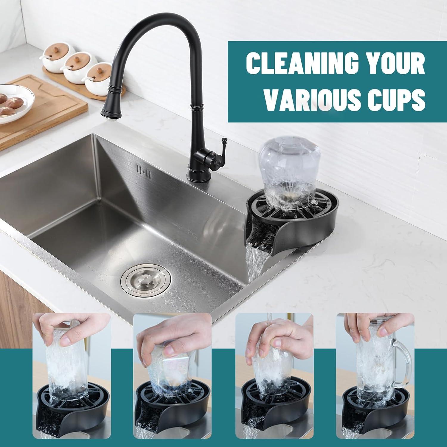 Enjuagador de Vidrio MQFORU Negro con Boquilla Rotativa 360°