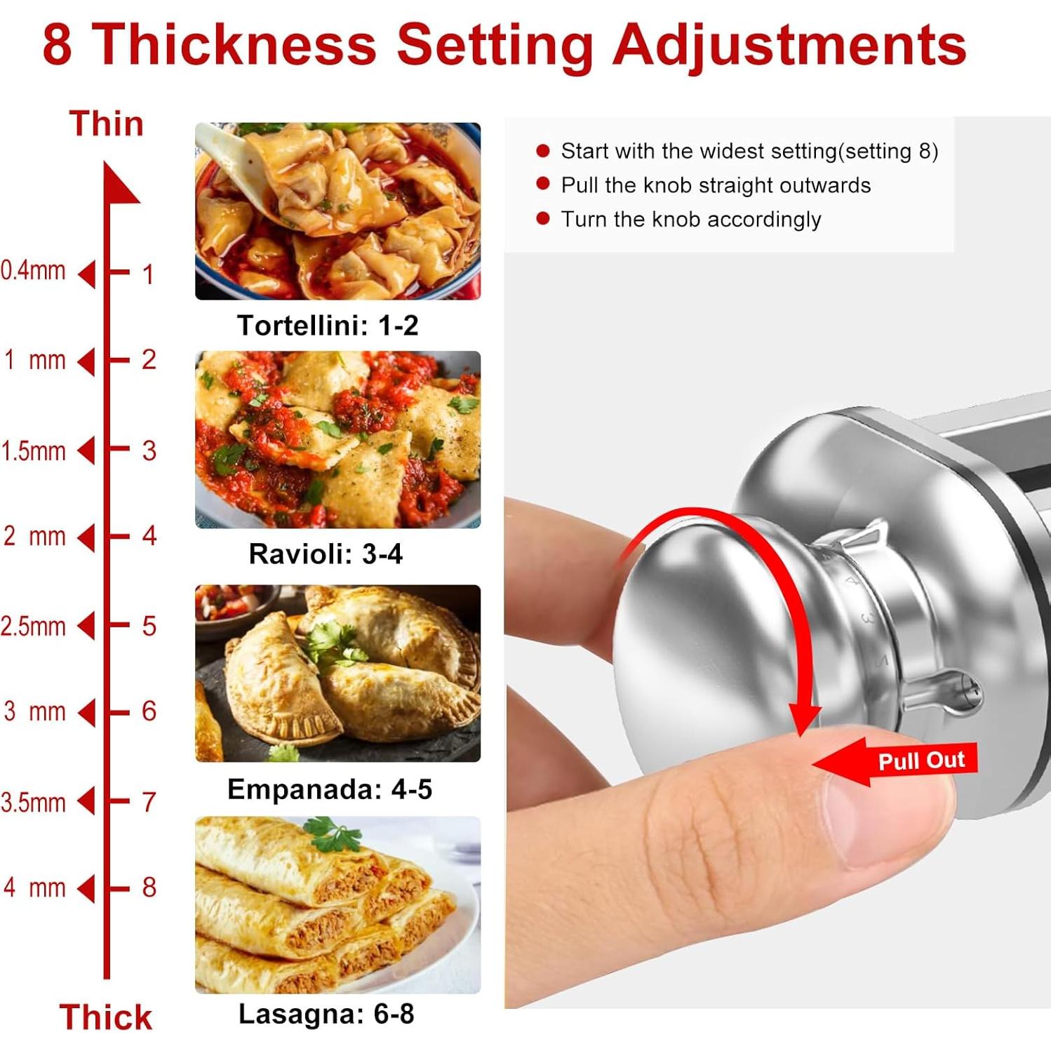 Rodillo de Pasta ZACME para Mezclador KitchenAid - Acero Inoxidable, 8 Niveles