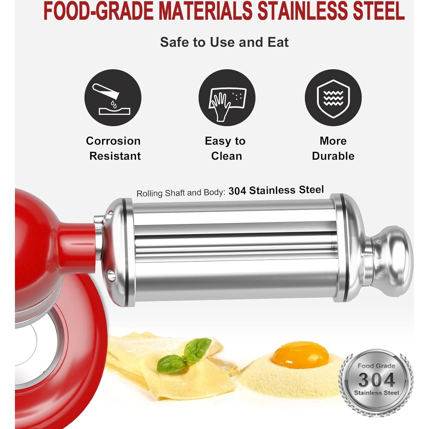 Rodillo de Pasta ZACME para Mezclador KitchenAid - Acero Inoxidable, 8 Niveles