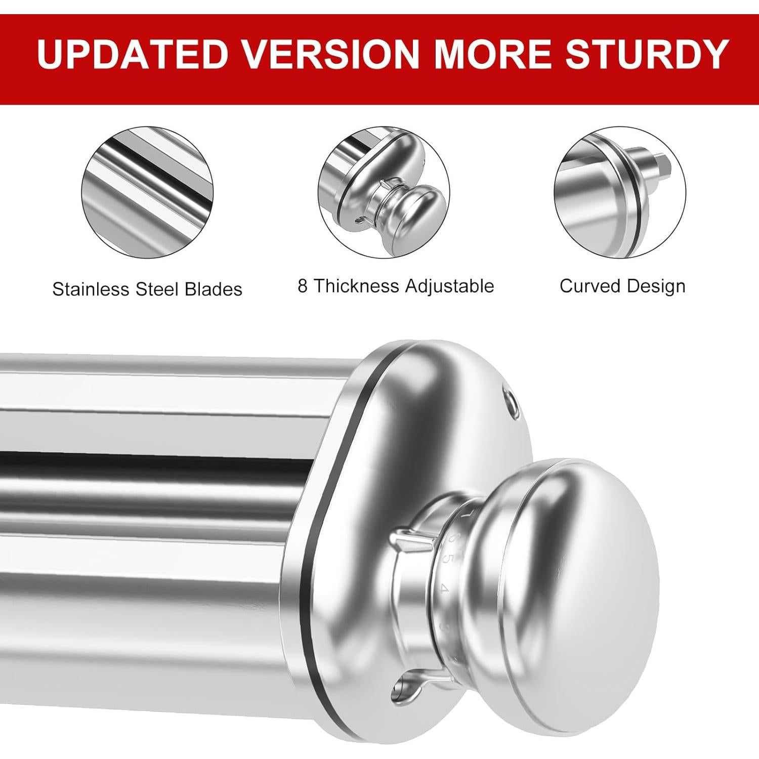 Rodillo de Pasta ZACME para Mezclador KitchenAid - Acero Inoxidable, 8 Niveles