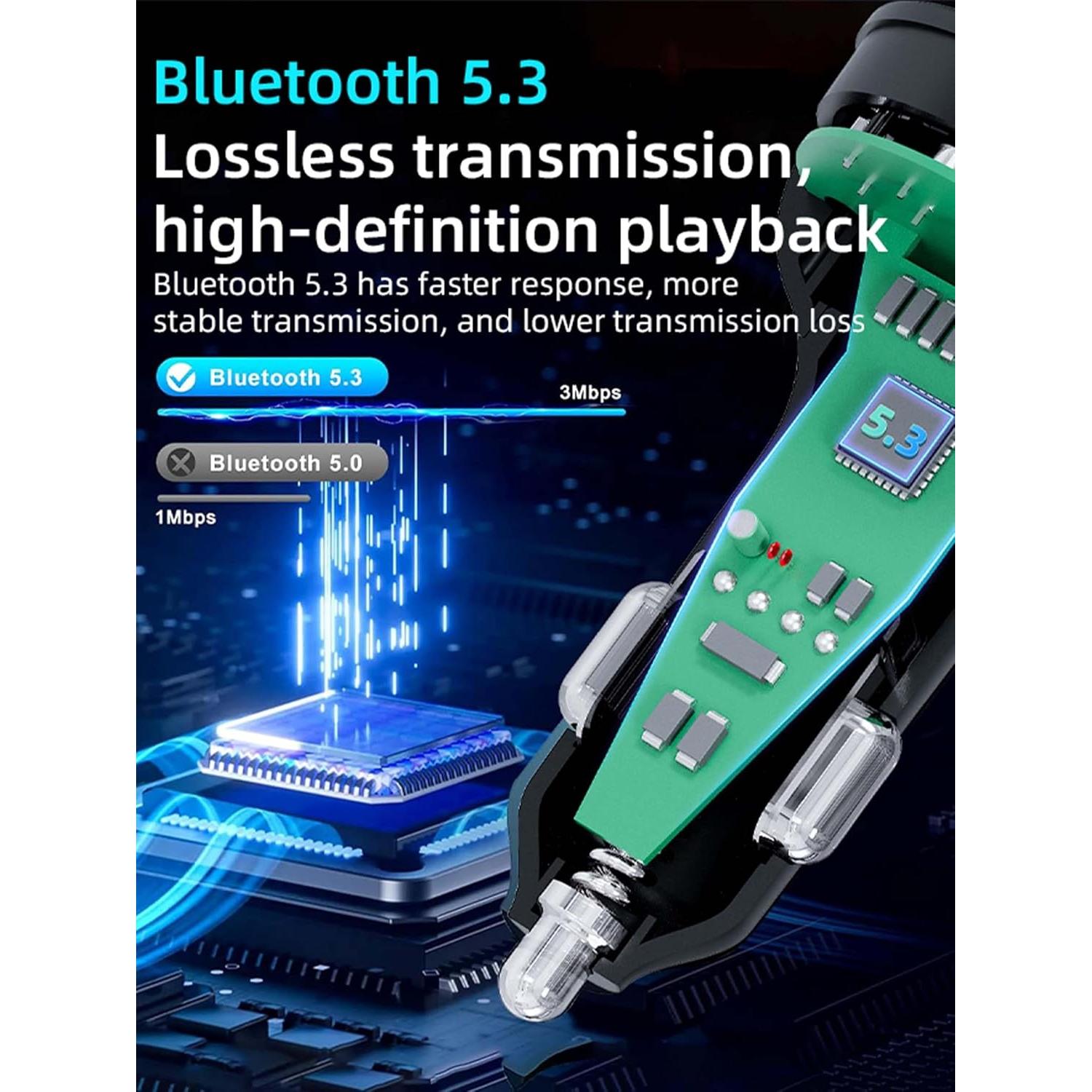 Transmisor FM Bluetooth 5.3 ACECAR con carga rápida y luz LED