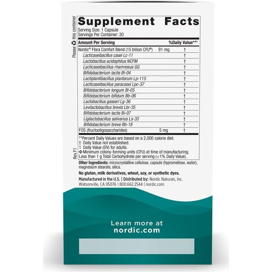 Probiotico Comfort Nordic Naturals - 30 Cápsulas - 13 Cepas