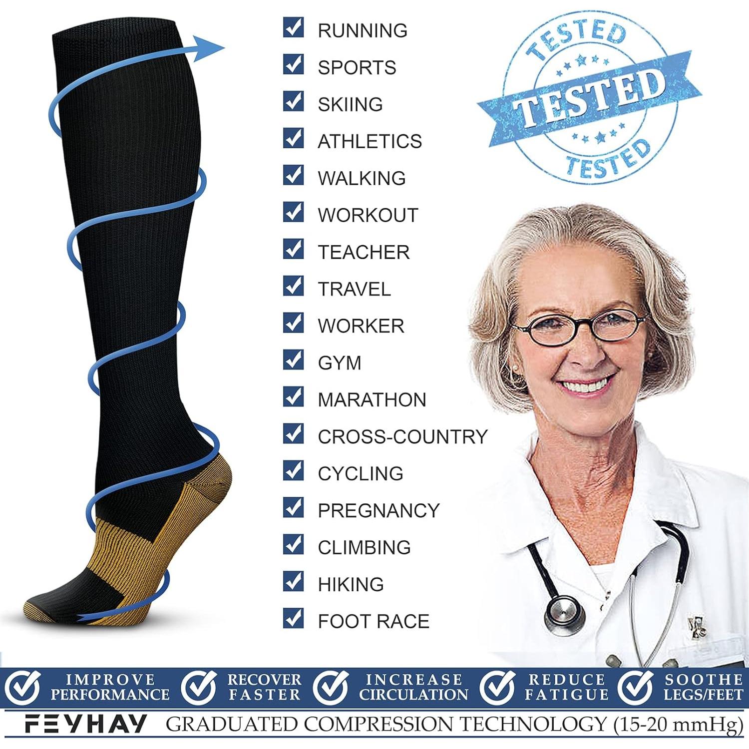 Calcetines de Compresión de Cobre FEYHAY 3 Pares 15-20 mmHg