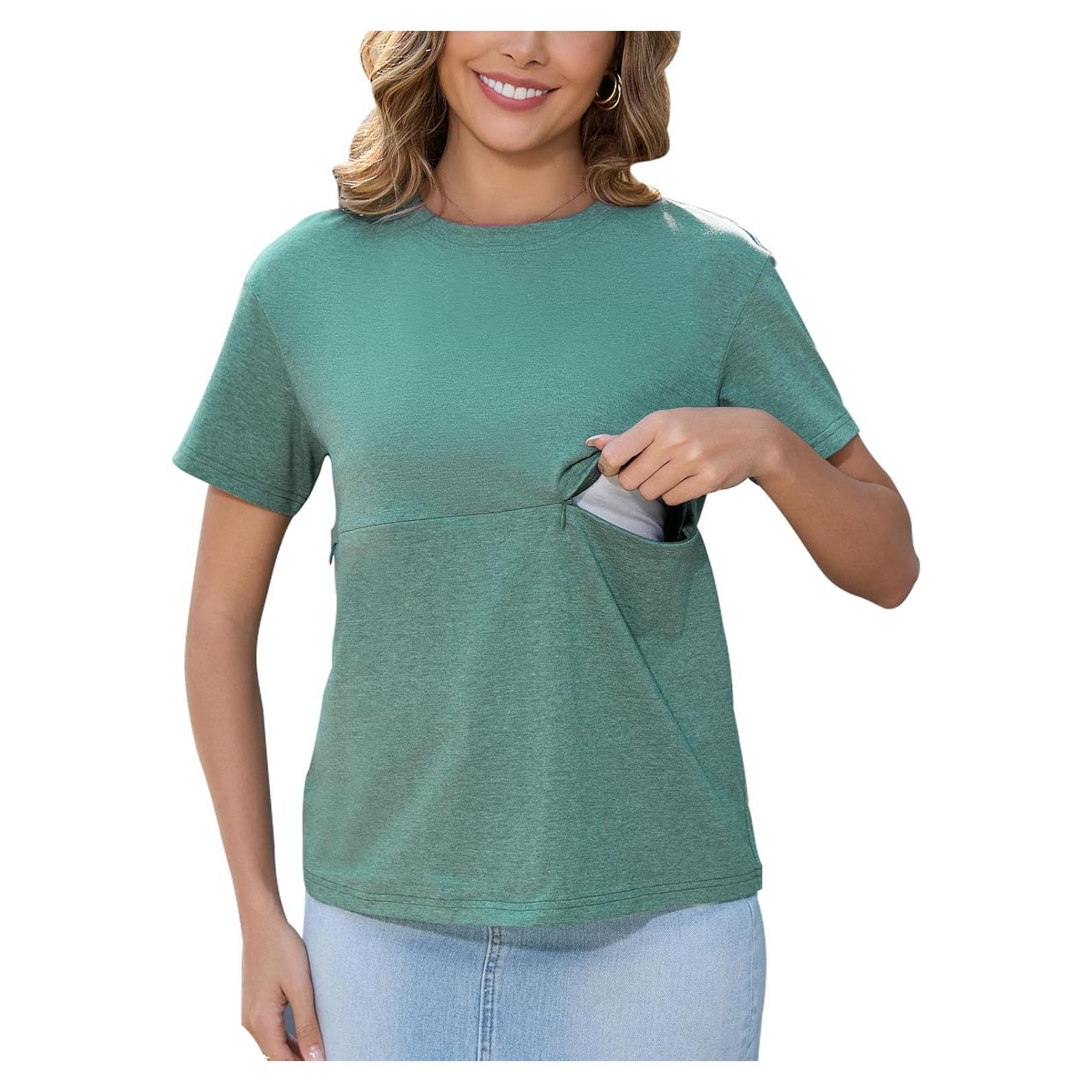Camiseta de Lactancia Ecavus con Cremallera para Mujeres Verde
