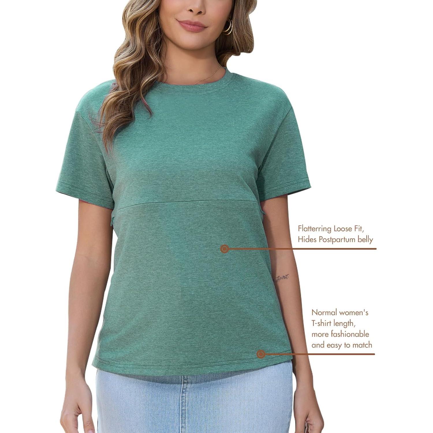 Camiseta de Lactancia Ecavus con Cremallera para Mujeres Verde