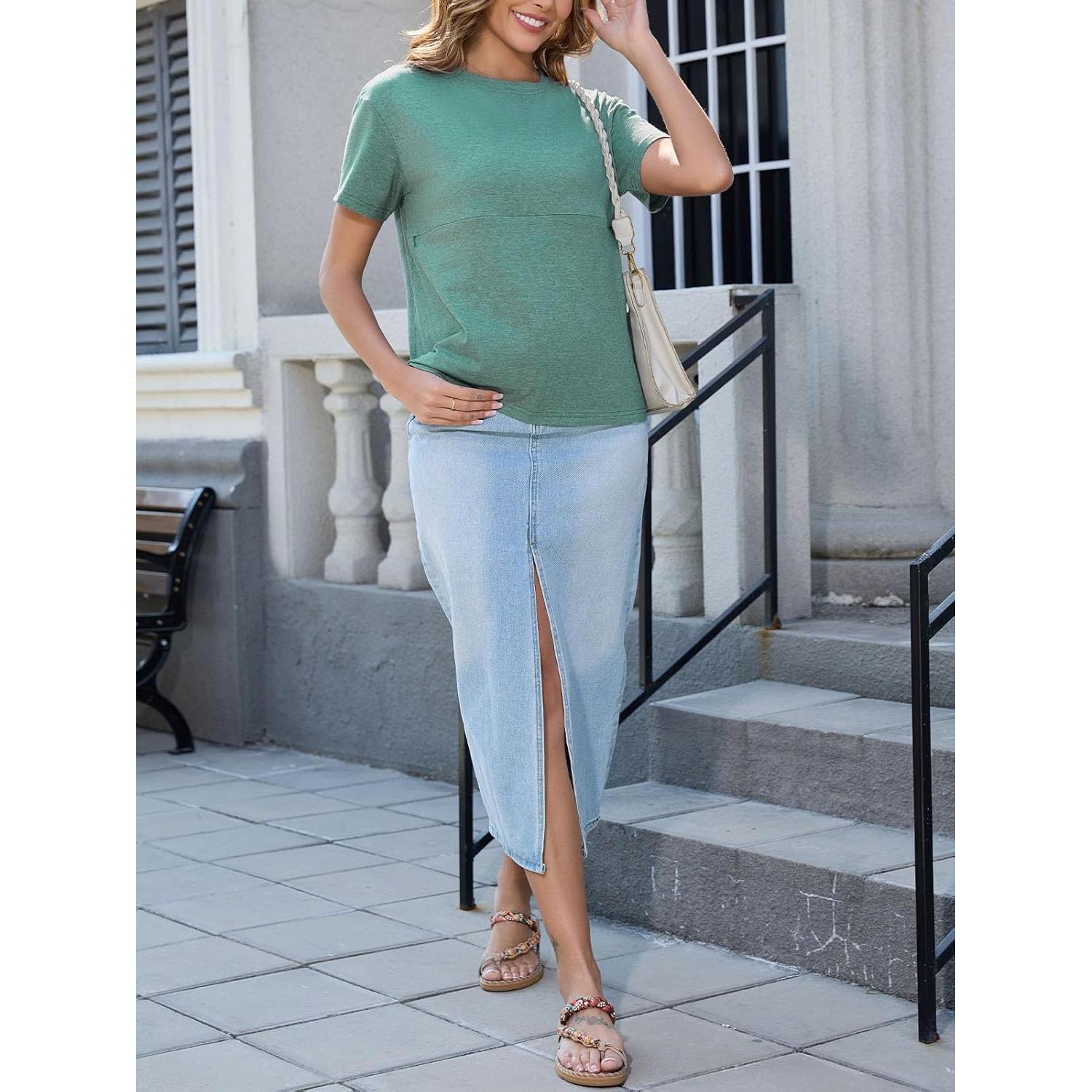 Camiseta de Lactancia Ecavus con Cremallera para Mujeres Verde