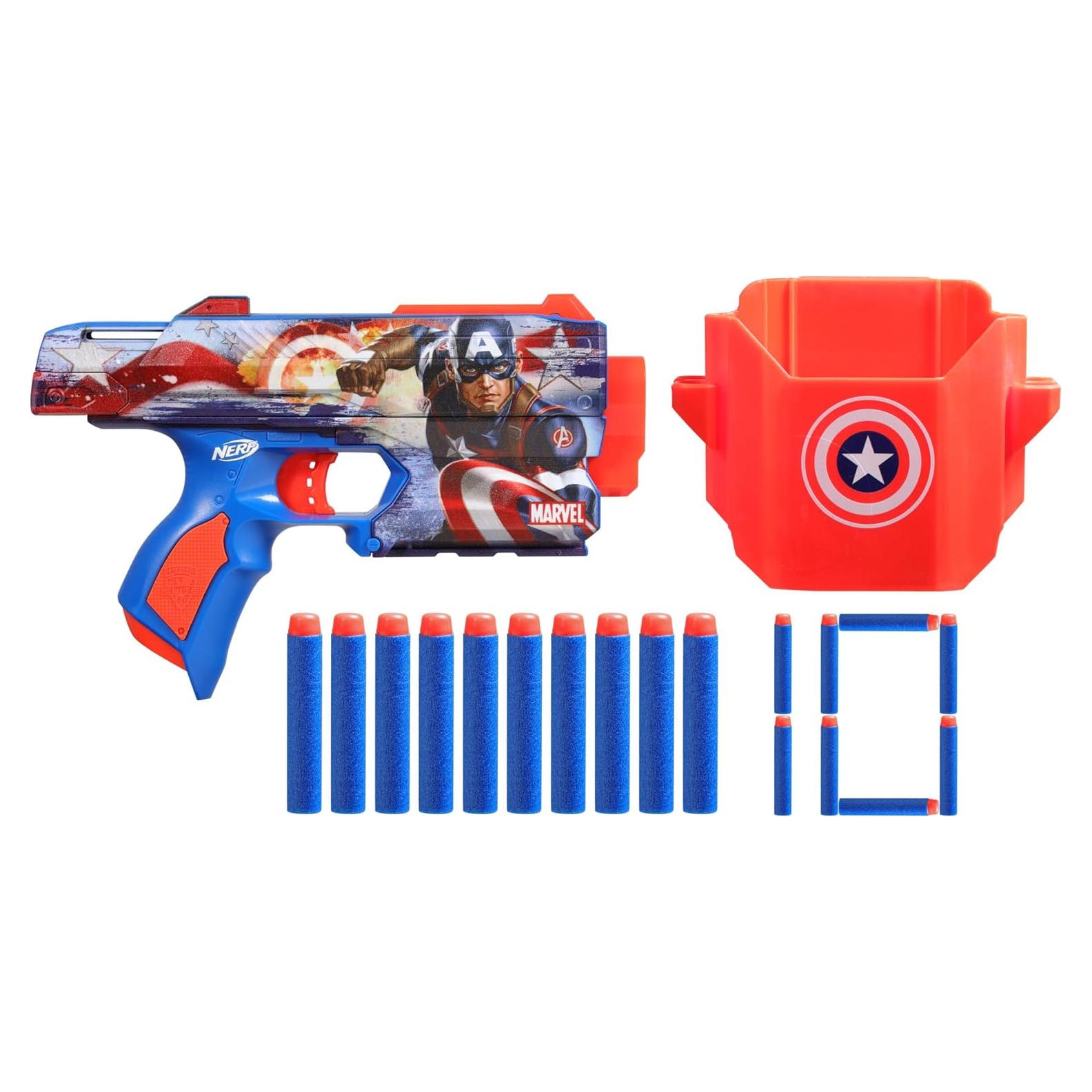 Blaster Nerf Marvel Capitán América con 10 Dardos Elite