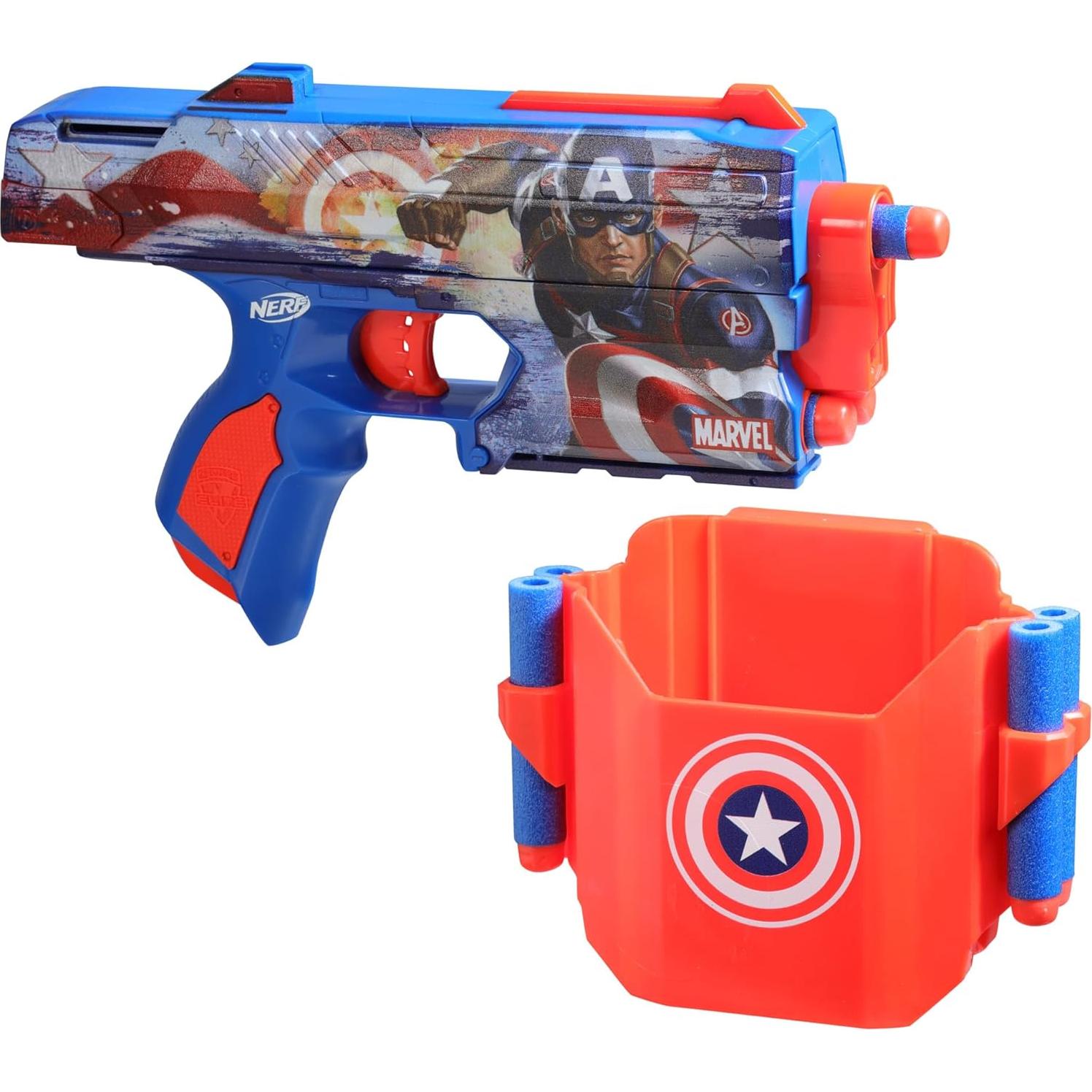 Blaster Nerf Marvel Capitán América con 10 Dardos Elite
