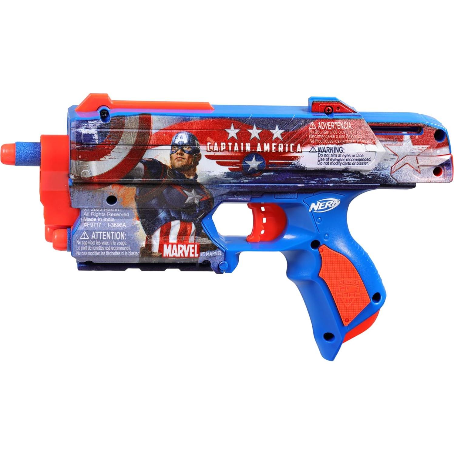 Blaster Nerf Marvel Capitán América con 10 Dardos Elite