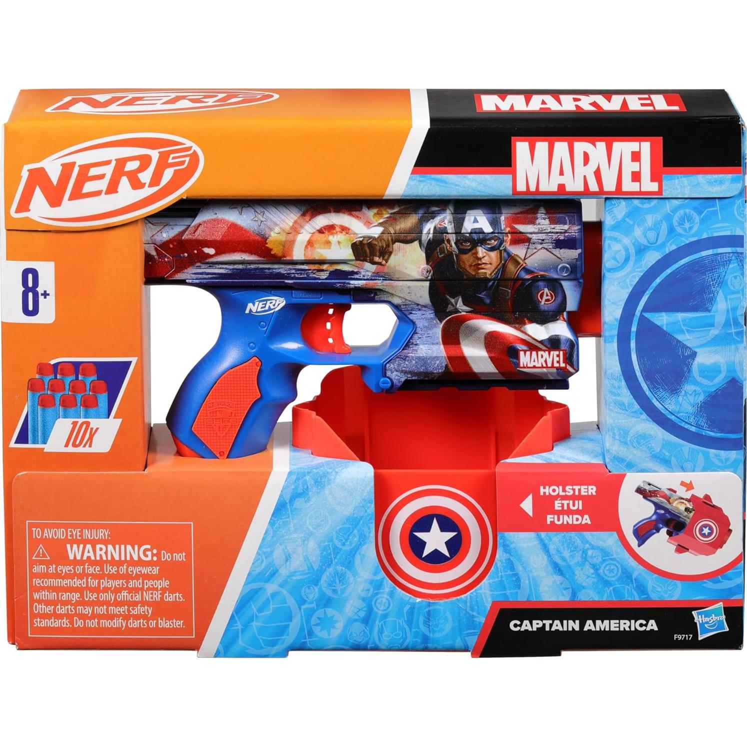Blaster Nerf Marvel Capitán América con 10 Dardos Elite
