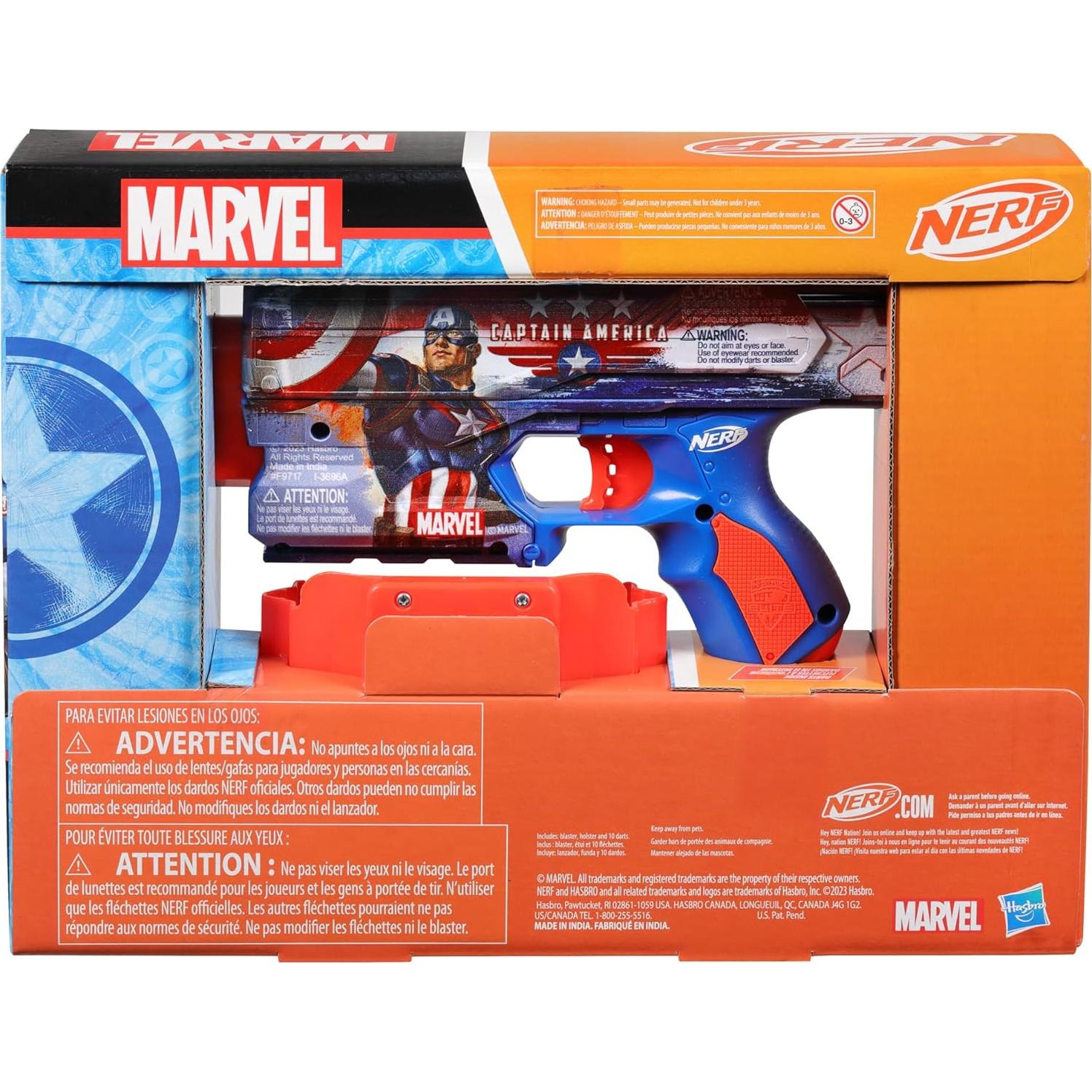 Blaster Nerf Marvel Capitán América con 10 Dardos Elite